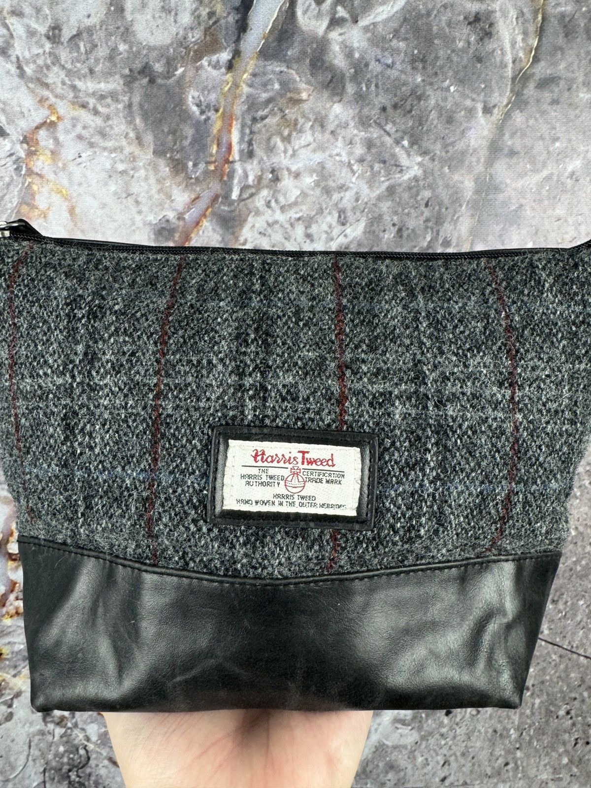 Harris Tweed Harris Tweed Wool Leather Toiletry Bag Grey Travel Pouch Size ONE SIZE - 3 Thumbnail