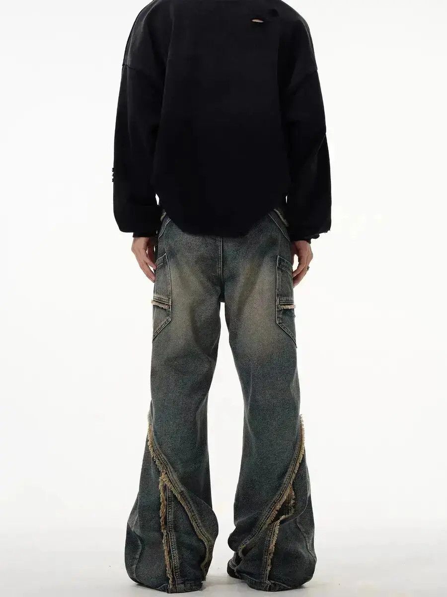 Japanese Brand Retro heavy-duty stitching raw edge micro-flared jeans Size US 32 / EU 48 - 3 Thumbnail