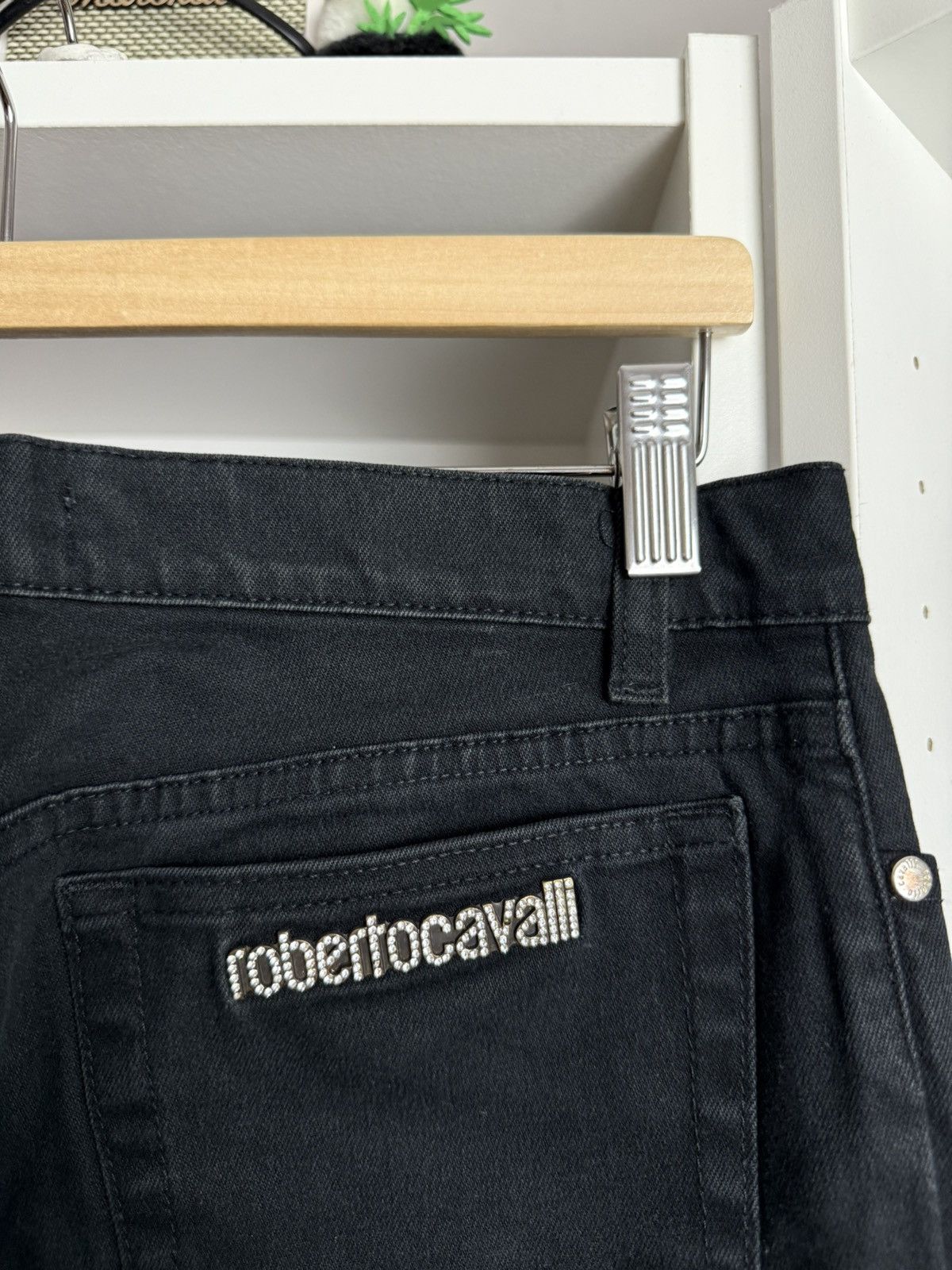 Designer × Roberto Cavalli Vintage y2k Roberto Cavalli glitter logo black denim pants L Size 32" / US 10 / IT 46 - 4 Thumbnail