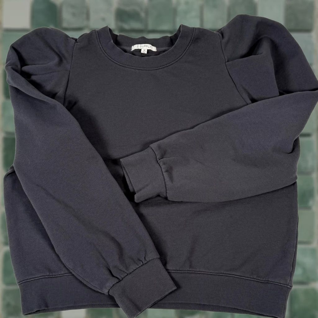Z Supply Z SUPPLY Sweatshirt Crewneck Puff Sleeve Women Medium Gray Pullover Casual Knit Fleece Cotton Size M / US 6-8 / IT 42-44 - 1 Thumbnail