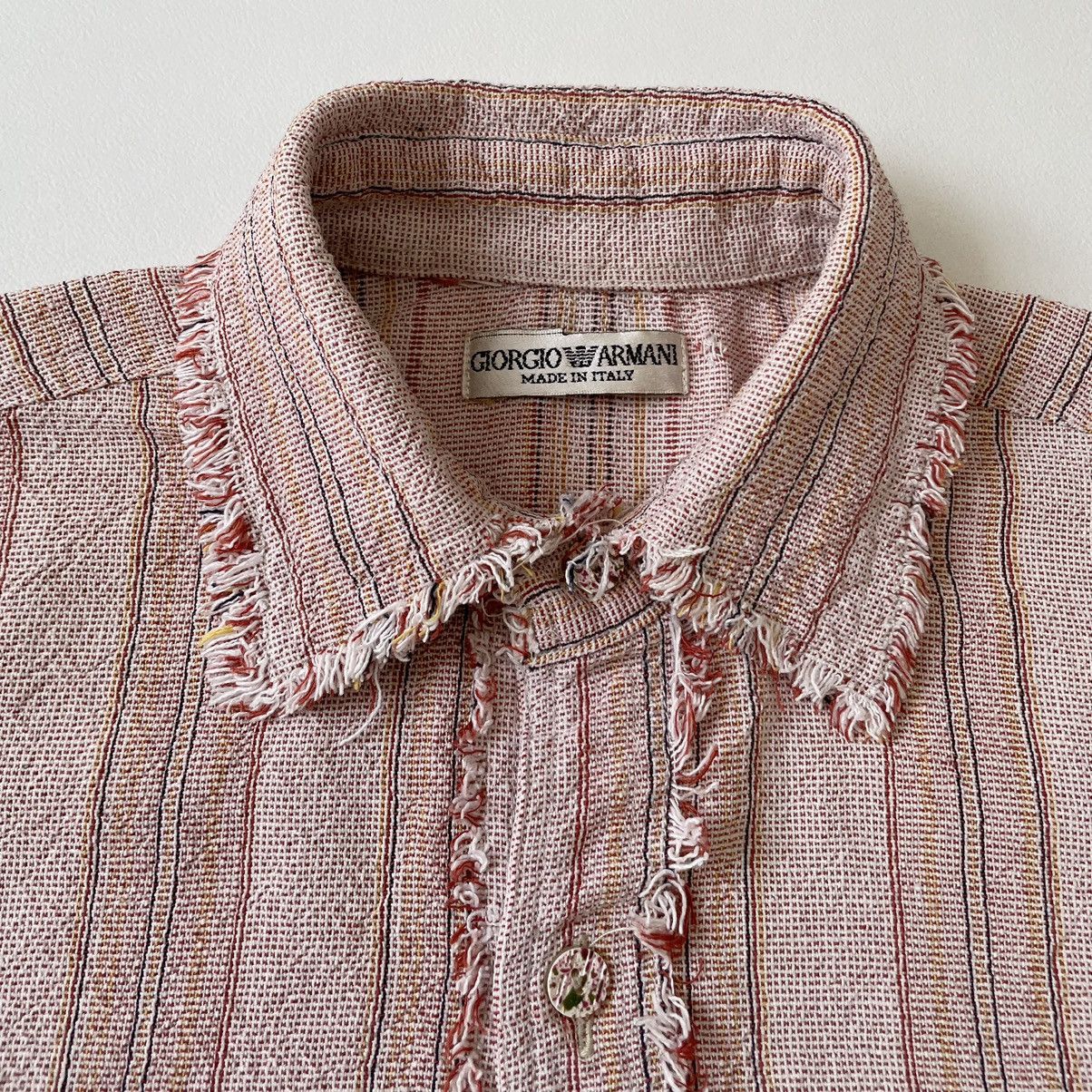 Giorgio Armani 1980s Sample Raw Edge Striped Linen Shirt Size US M / EU 48-50 / 2 - 5 Thumbnail