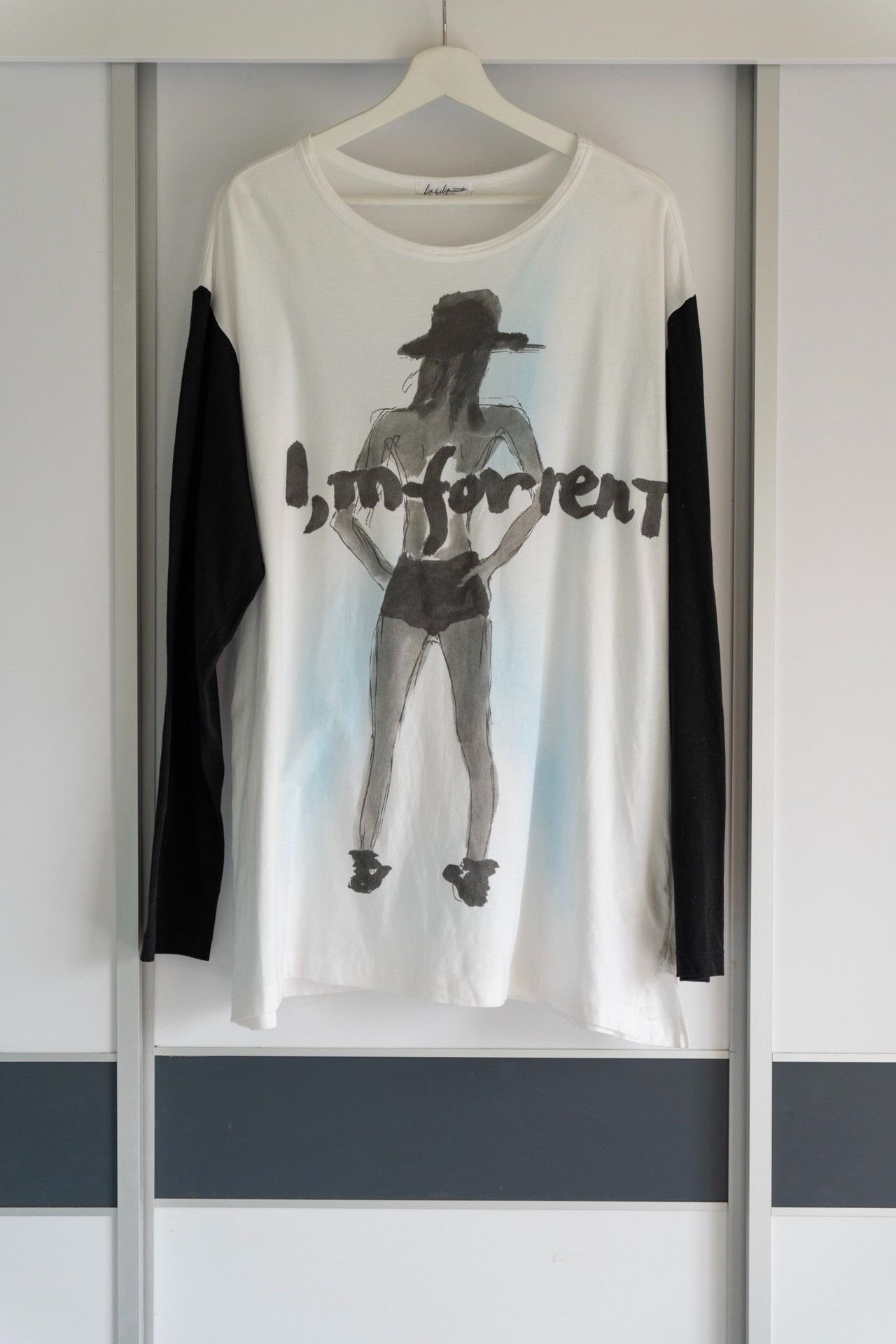 image of Yohji Yamamoto 16Ss Asakura Yuka Portrait Long Sleeve T-Shirt in Black/White, Men's (Size Large)