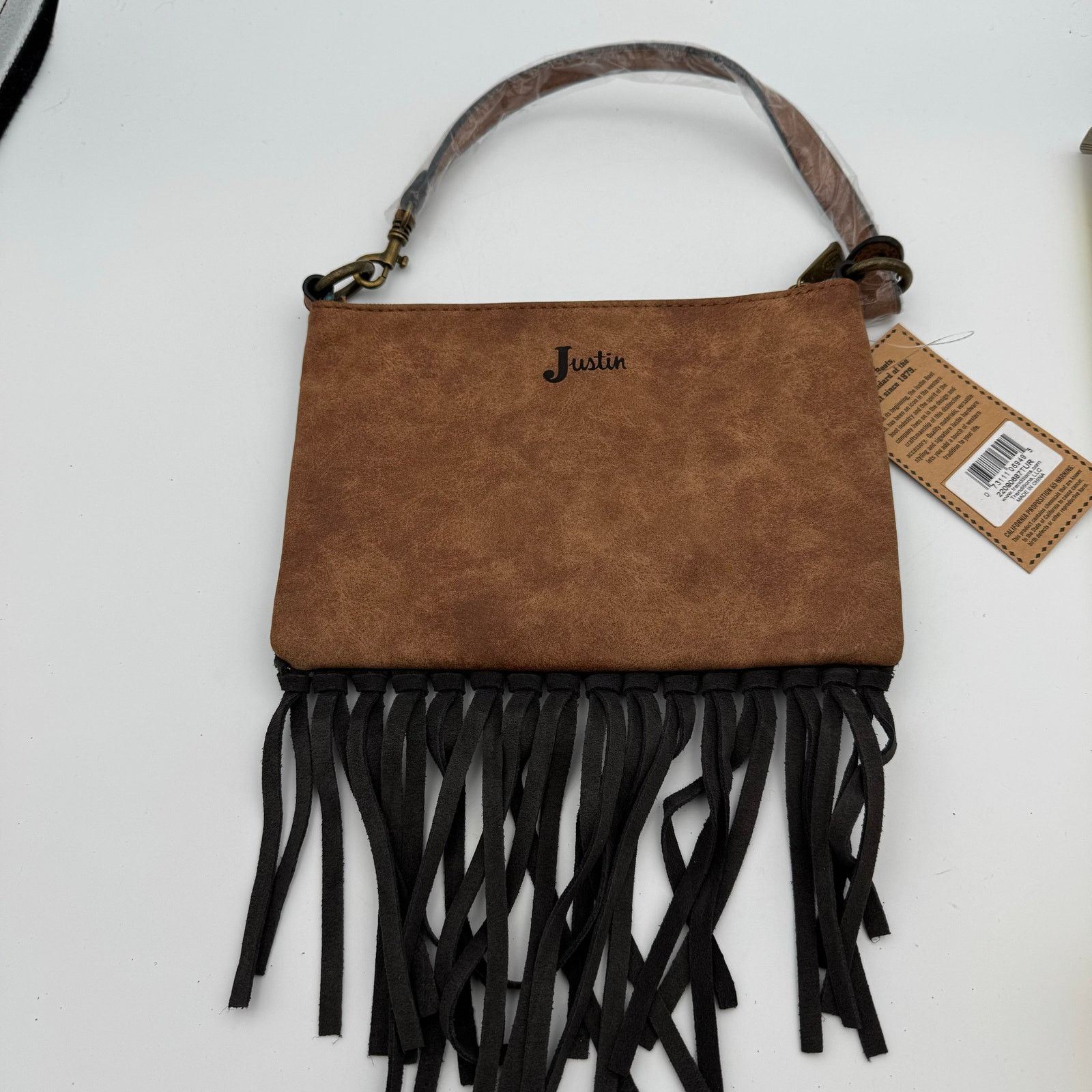 Justin American Darling Turquoise Tooled Leather Fringe Bag Western Size ONE SIZE - 2 Thumbnail