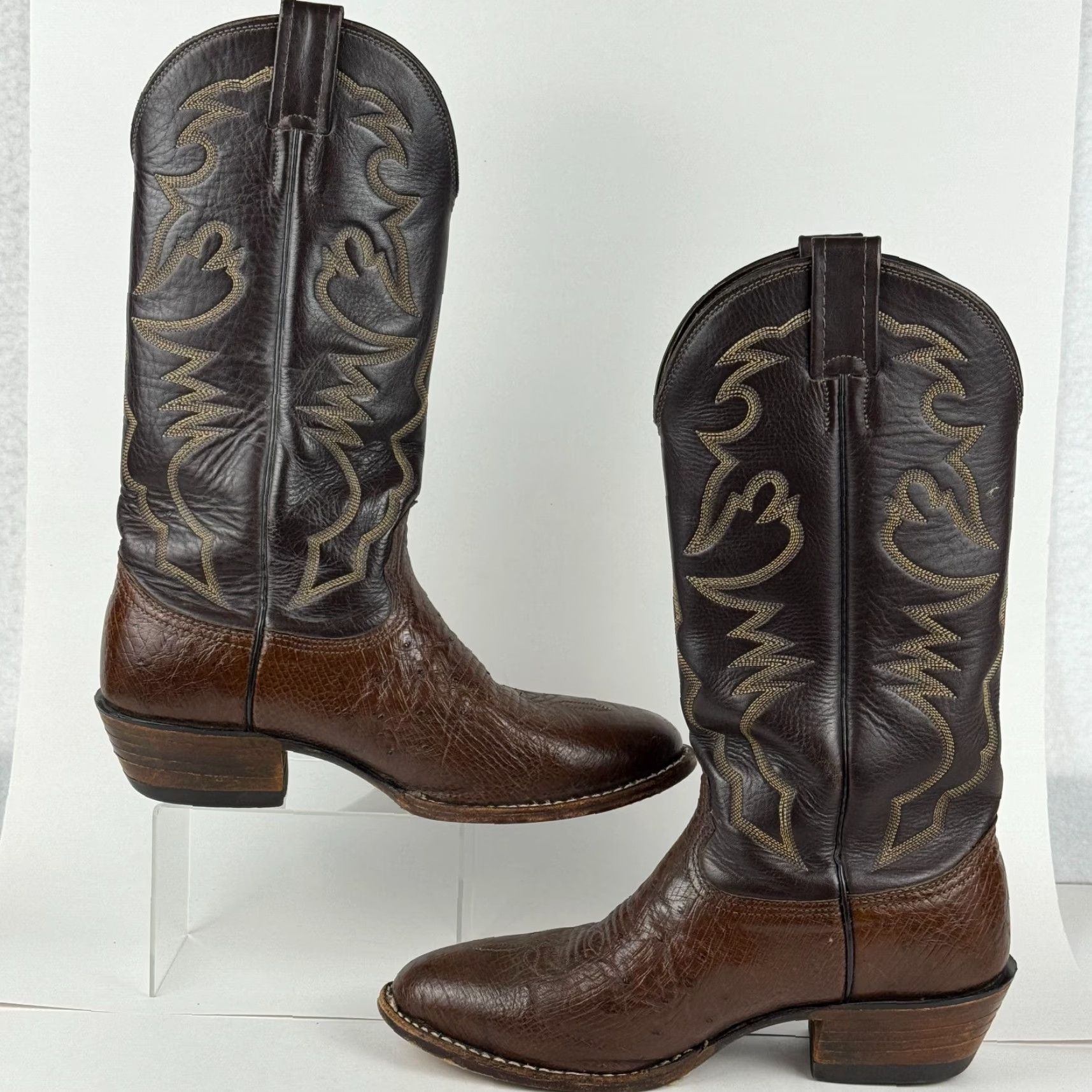 Vintage VINTAGE Larry Mahan Boots Men 7 XE Brown Leather Western Cowboy Made USA Western, Leather, XE Width, 7 Size US 7 / EU 40 - 3 Thumbnail