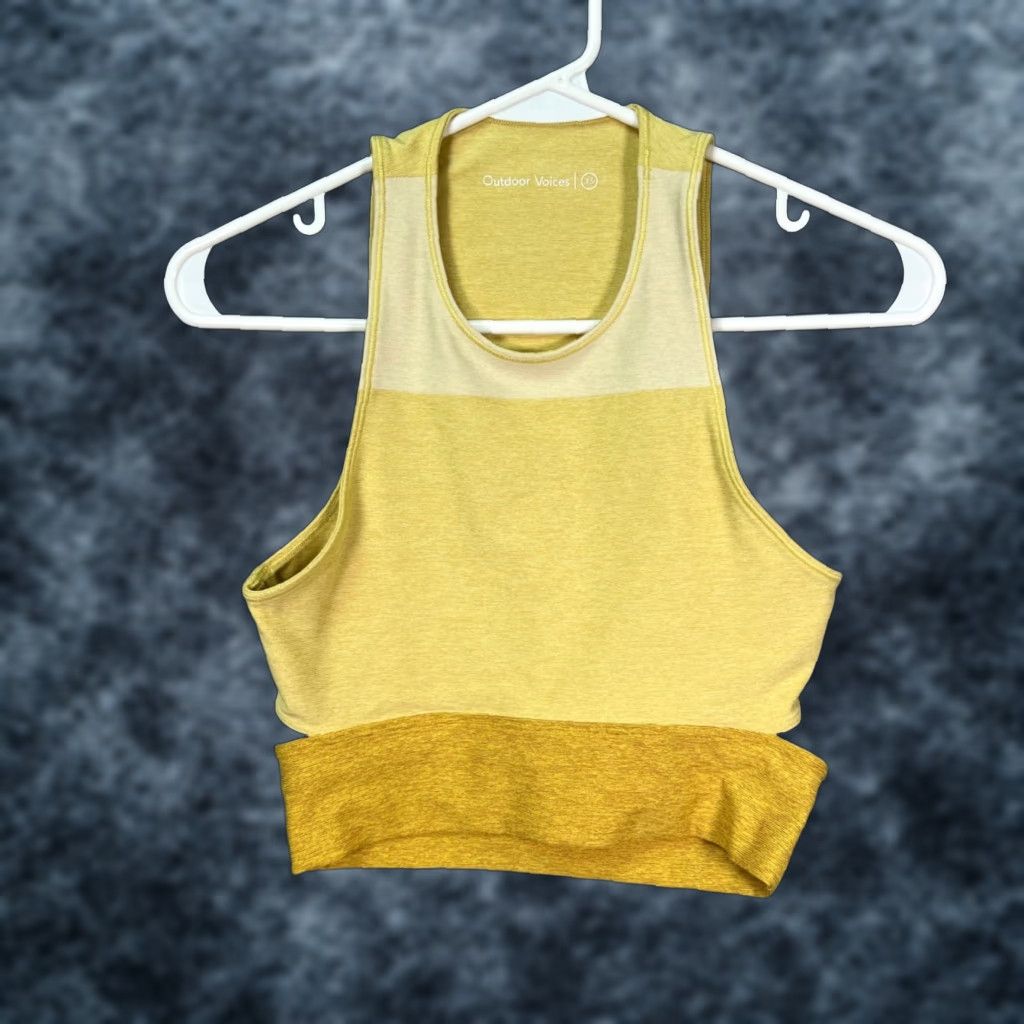 Outdoor Voices Outdoor Voices Womens XS Yellow Racerback Crop Tank Top Polyester Blend Sleeveless Cropped Activewear Tank Womens XS Yellow Racerback Crop Tank Size XS / US 0-2 / IT 36-38 - 1 Thumbnail