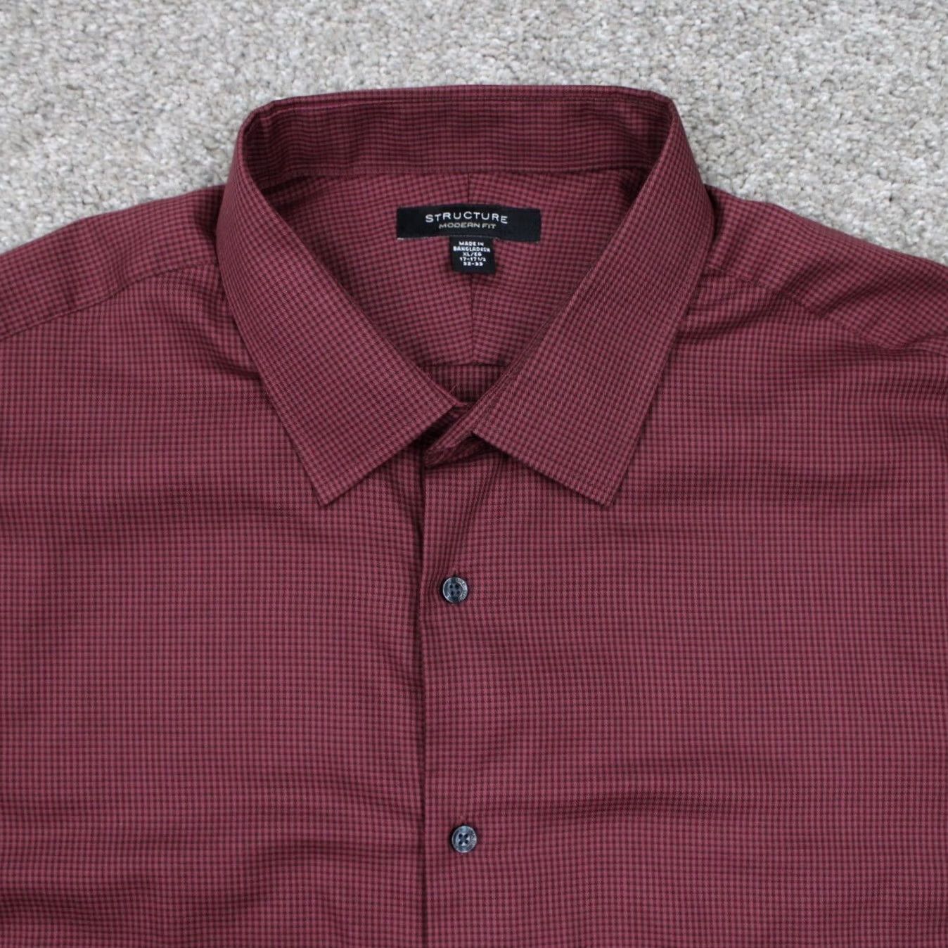 Vintage Structure Dress Shirt Mens 17-17 1/2, 32/33 XL Red Modern Fit Cotton/Poly L/S Shirt Size 48R - 6 Thumbnail