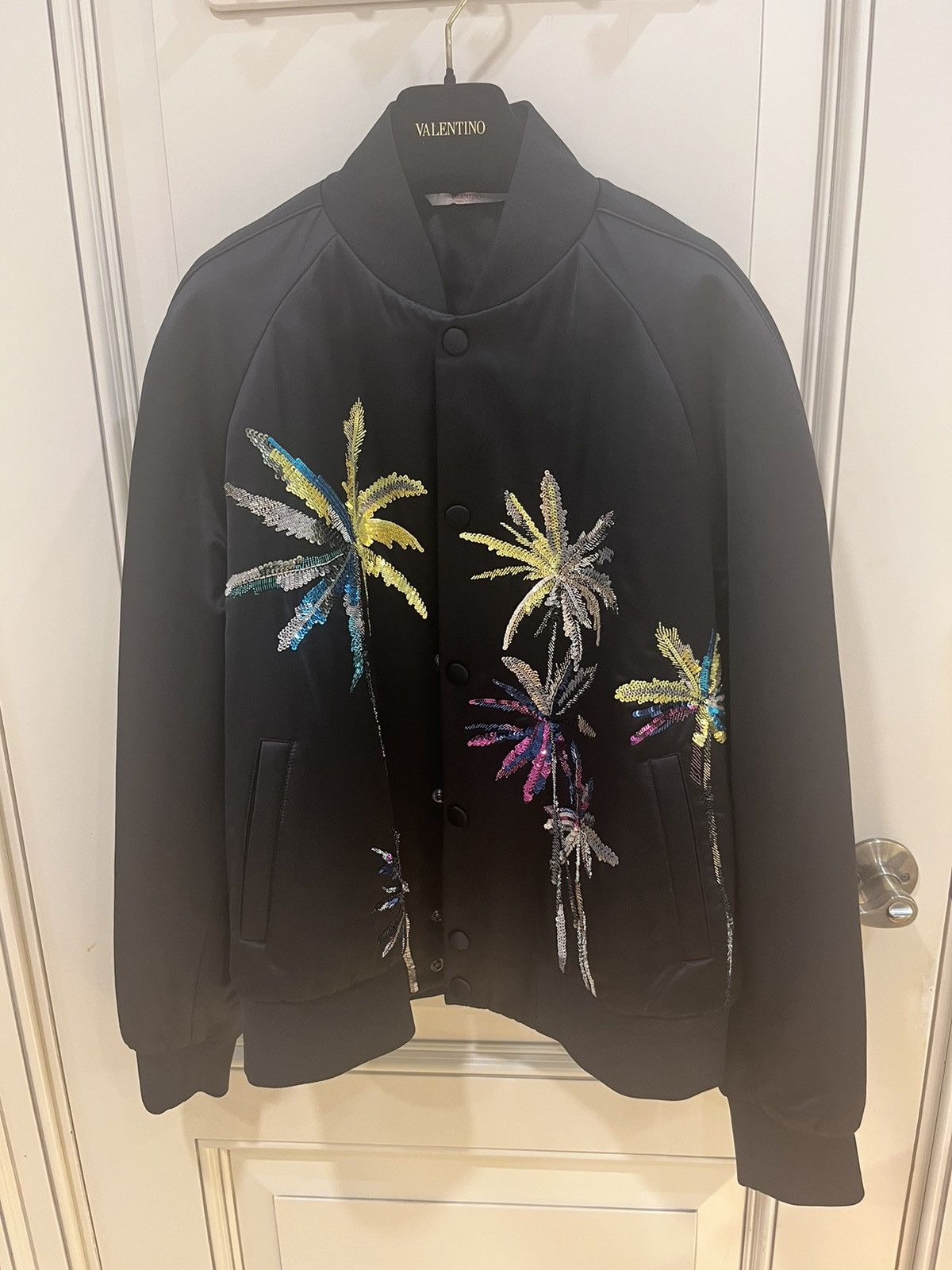 Valentino Viscose Bomber Jacket With Sequin Embroidered Palm trees Size US M / EU 48-50 / 2 - 6 Thumbnail