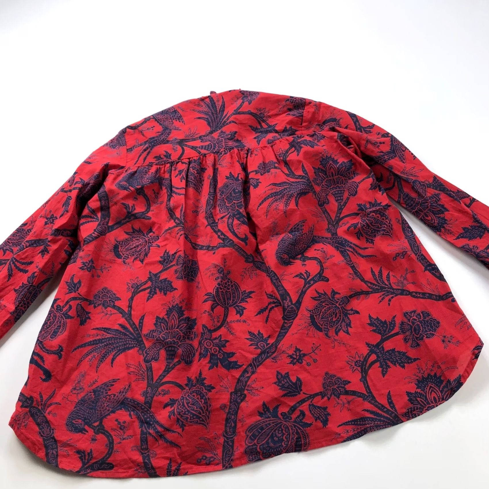 Vintage Mille Resort & Travel Shirt Womens XS Red Ruffled Neck Button Long Sleeve Floral HRJ Size XS / US 0-2 / IT 36-38 - 7 Thumbnail