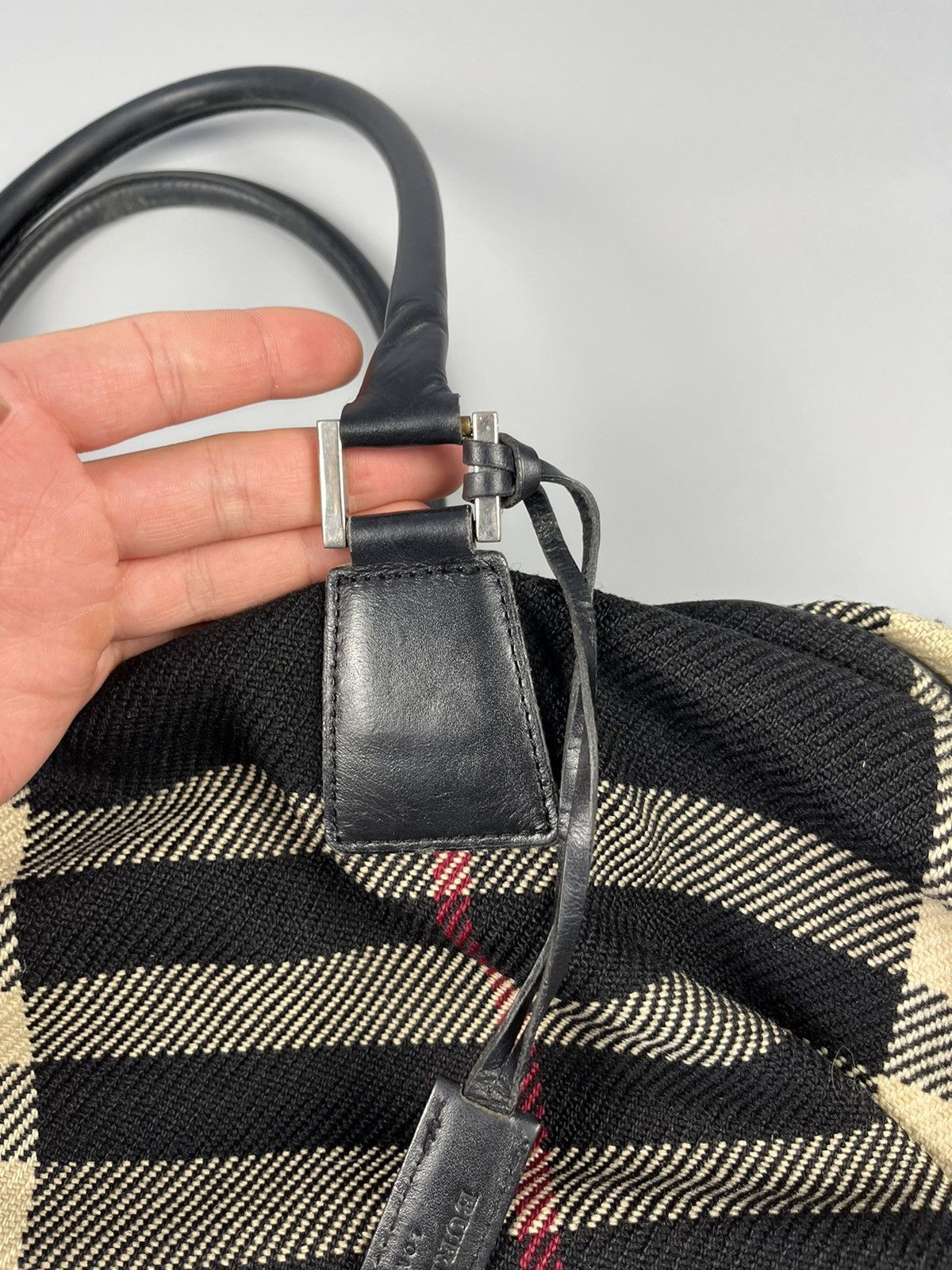 Burberry BURBERRY Vintage Nova Check Tweed Wool/Leather Tote Bag Size ONE SIZE - 3 Thumbnail