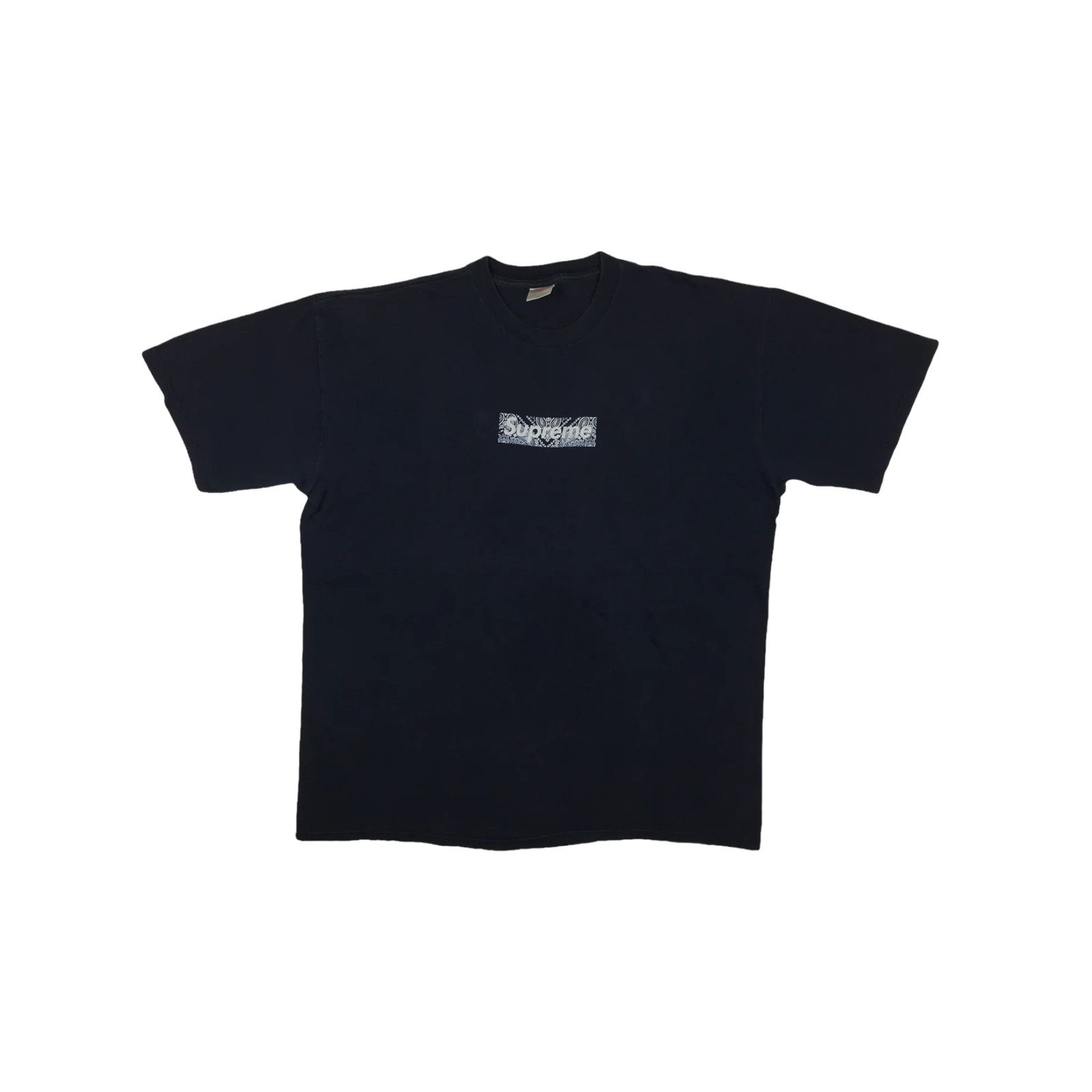 Supreme 2001 Supreme Navy Paisley Box Logo Tee Size US XL / EU 56 / 4 - 2 Thumbnail