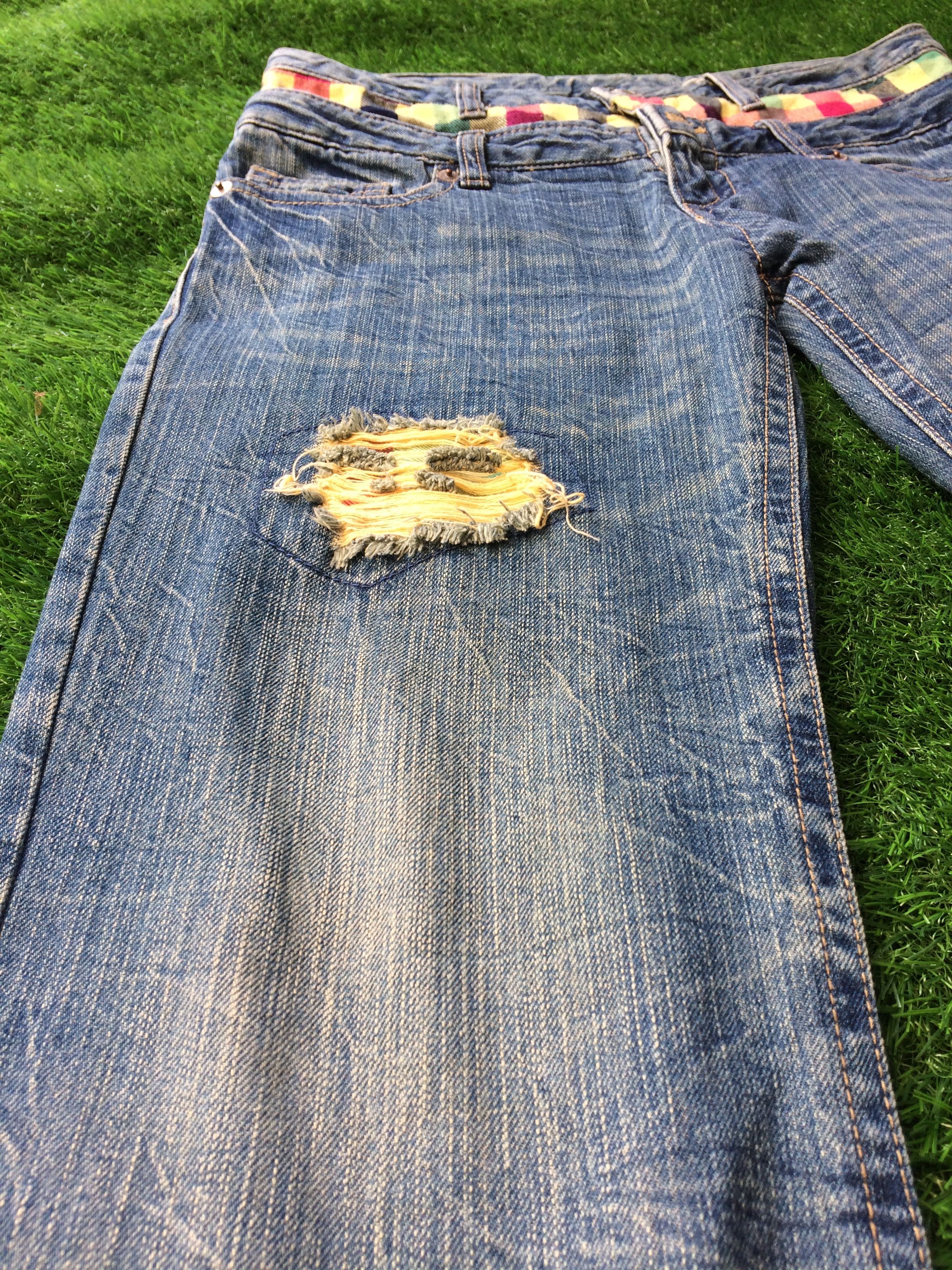 Japanese Brand × Vintage Vtg Distressed Double Waist Checkered Denim Jeans D-689 Size US 31 - 6 Thumbnail