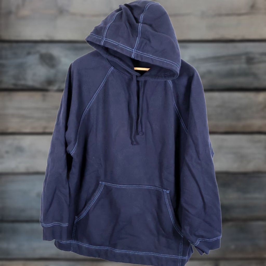 Vintage Champs Hoodie Men XL Dark Blue Heavyweight Sweatshirt Cotton Blend VTG Crew Neck Pullover Oversized 90s Retro Style Mens Size US XL / EU 56 / 4 - 1 Thumbnail
