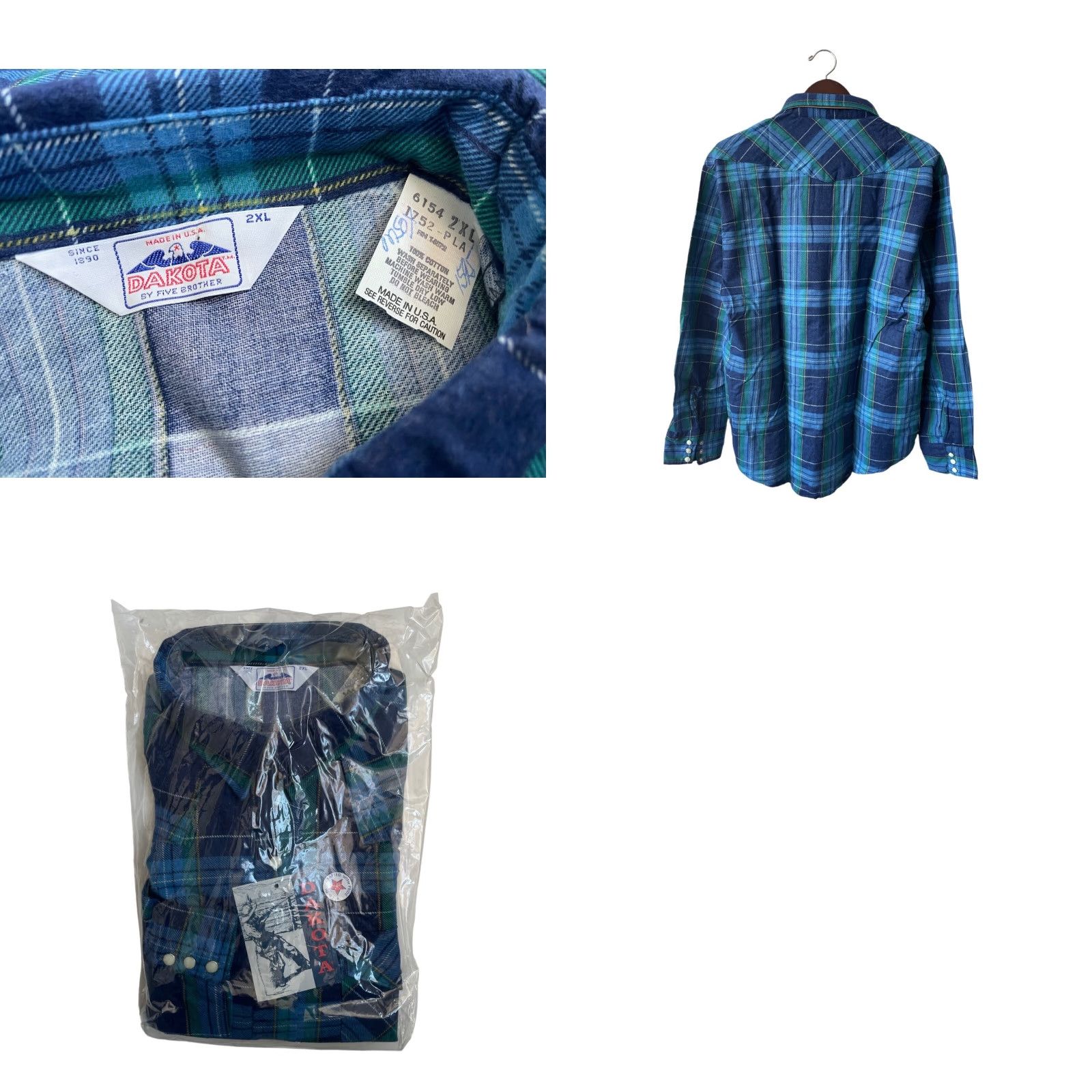 Vintage VINTAGE Five Brother Shirt Men 2XL Plaid Flannel NOS NWT USA Made Quality Pearlized Snaps 80s Dakota Western Long Sleeve Button-Up Size US XXL / EU 58 / 5 - 8 Thumbnail