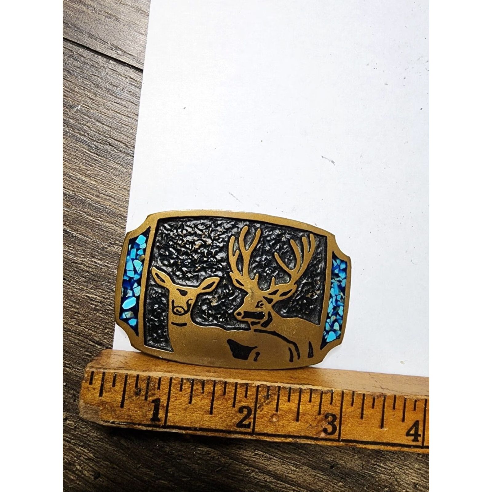 Vintage VINTAGE CBC Belt Buckle Deer Doe Turquoise Inlay Bronze Brass Cowboy Western 1980s Adult Unisex Rockabilly Mens Womens Size ONE SIZE - 3 Thumbnail