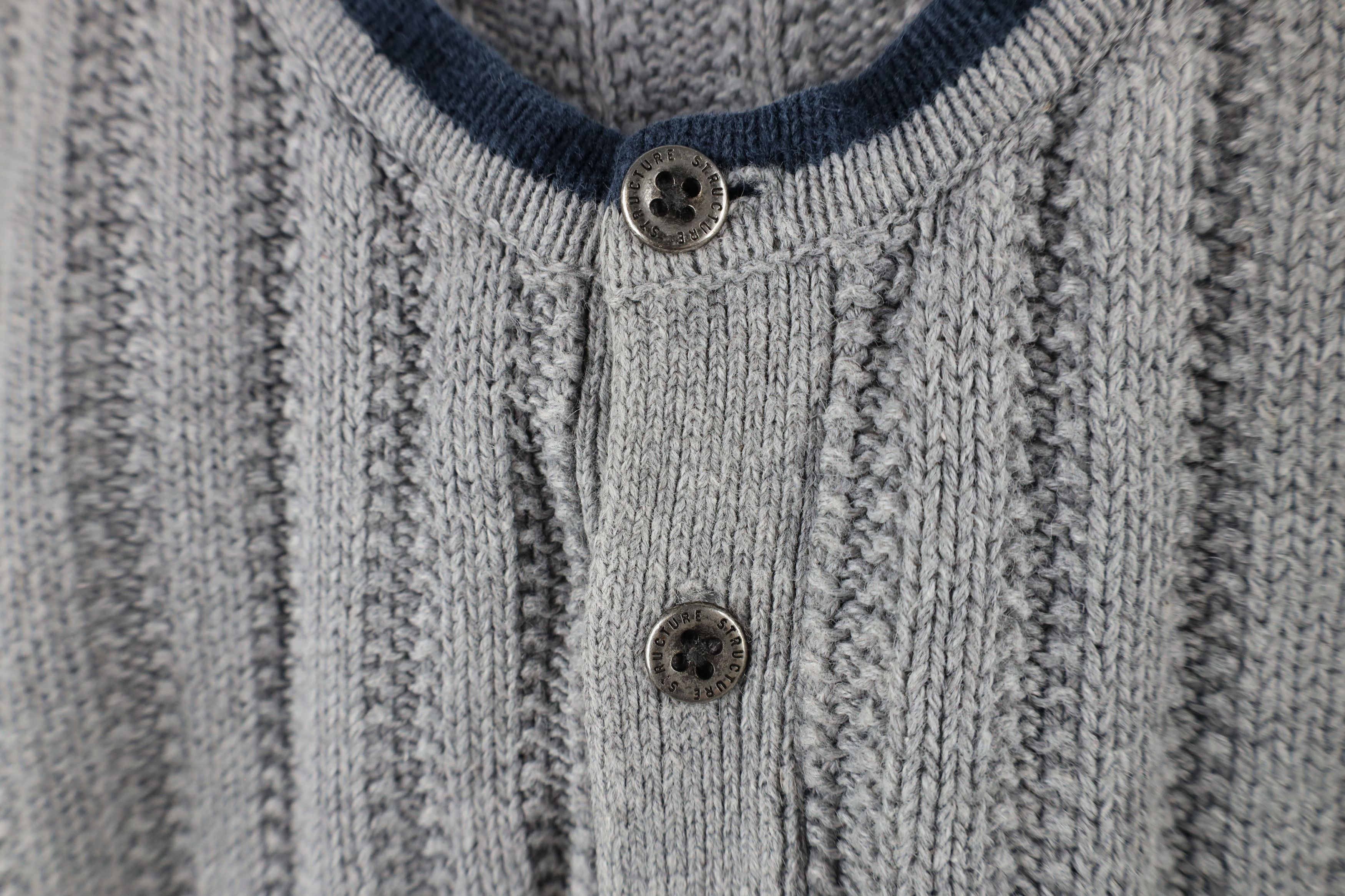 Vintage Vintage 90s Streetwear Ribbed Knit Henley Sweater Gray Size US M / EU 48-50 / 2 - 5 Thumbnail