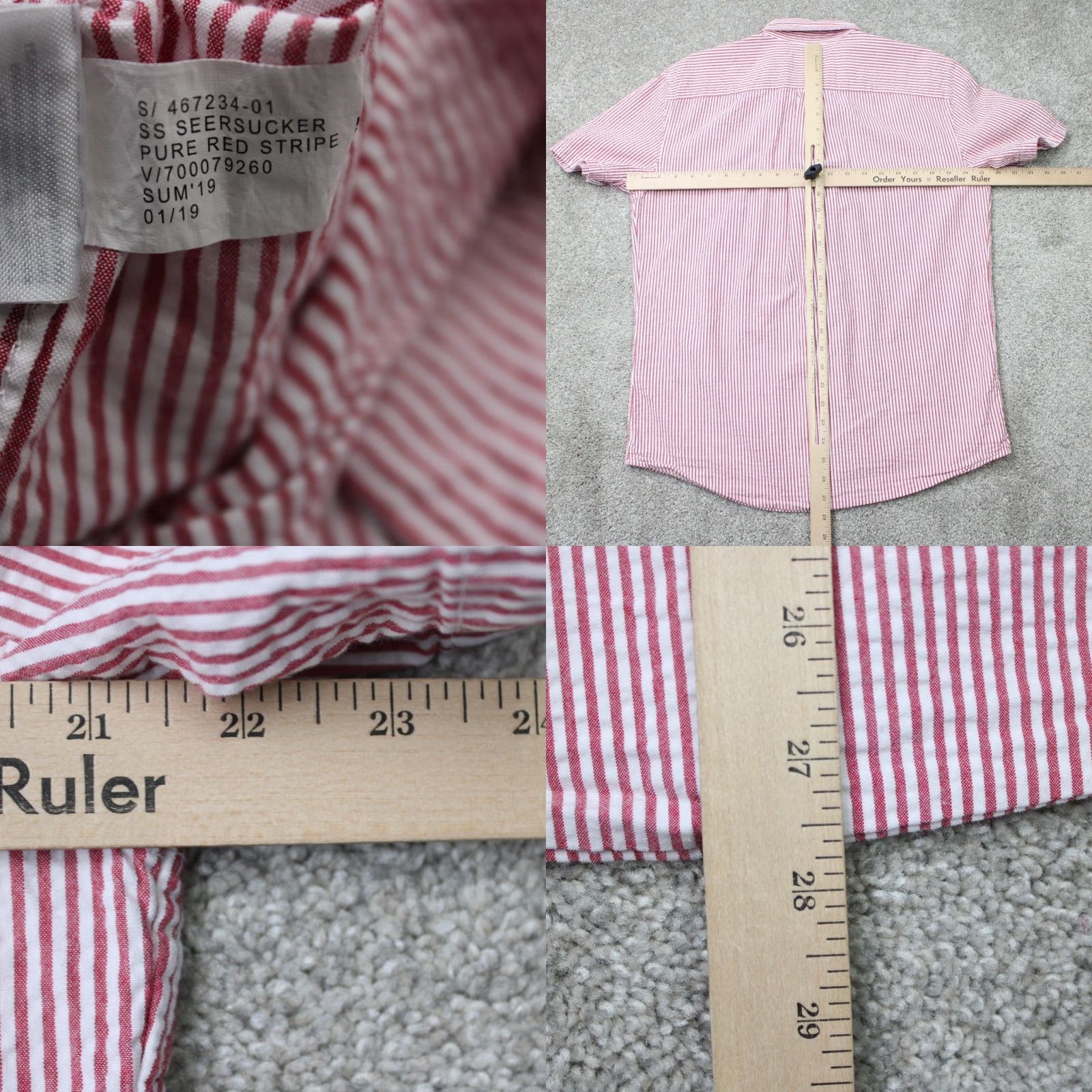 Gap GAP Shirt Mens Medium Red/White Striped Seersucker 100% Cotton Short Sleeve Size US M / EU 48-50 / 2 - 8 Thumbnail