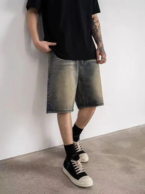 Japanese Brand Retro mud dyed yellowed high street denim shorts Size US 33 - 1 Thumbnail