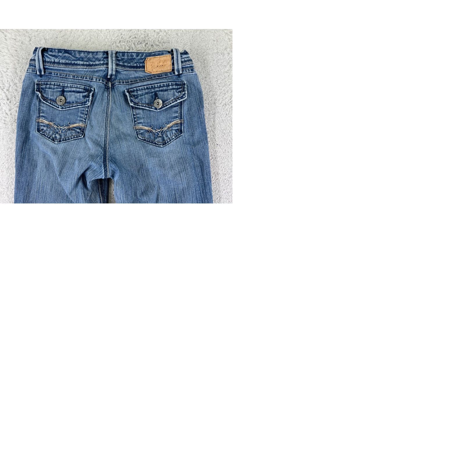 Vintage Crane Jeans Juniors 7 Blue Denim Flared Low Rise 24x29 Cotton Blend 5-Pocket Distressed Vintage No Size 28" / US 6 / IT 42 - 10 Thumbnail