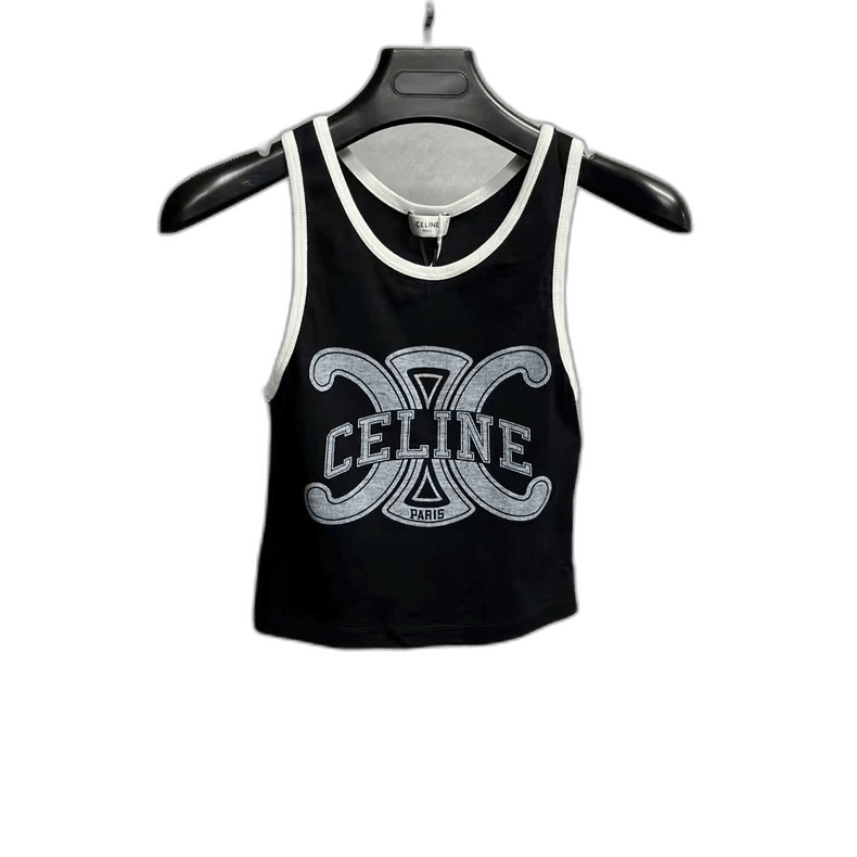 Celine Celine Black Logo Print Crop Tank Top Size M / US 6-8 / IT 42-44 - 1 Thumbnail