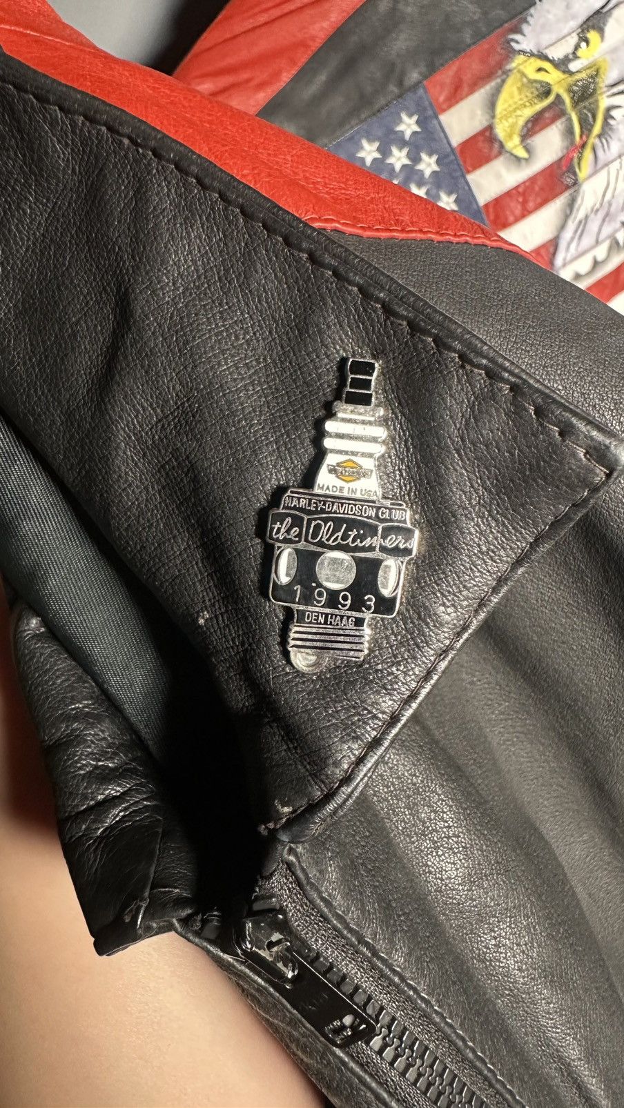 Vintage Vintage leather jacket with an American flag and eagle Size US L / EU 52-54 / 3 - 24 Thumbnail