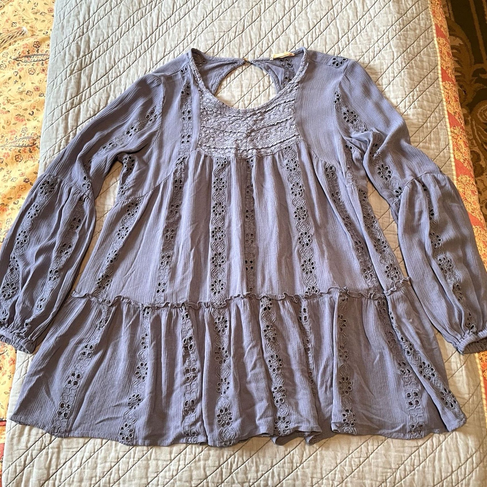 Vintage Altar'd State Blouse Shirt Women Small Blue Eyelet Lace Puff Sleeve Boho Hippie Floral Peasant Vintage: No Size S / US 4 / IT 40 - 4 Thumbnail