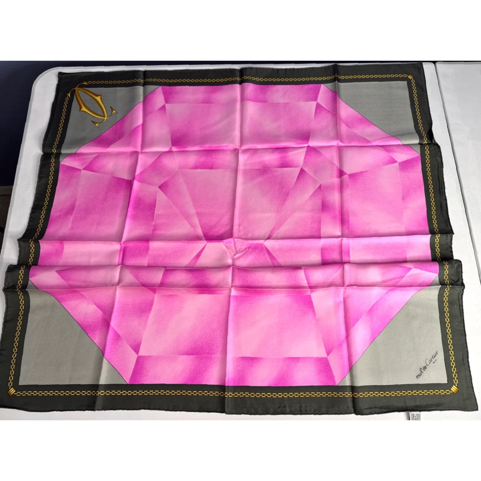Cartier VINTAGE Cartier Paris Must De Silk Scarf Pink 100% Silk Diamond France Women Size ONE SIZE - 2 Thumbnail