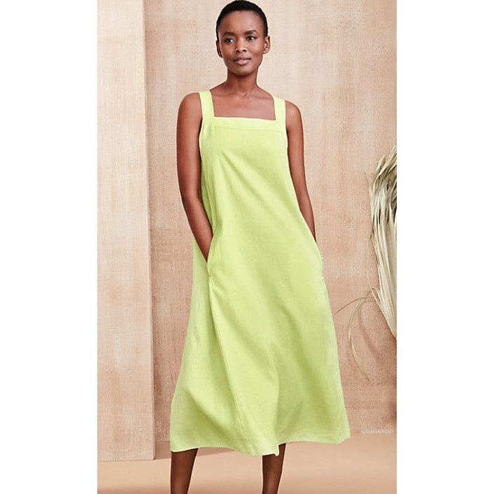 chinese dress ladies Eileen Fisher Women's Puckered Organic Linen Grid Classic Collar Dress   Channers