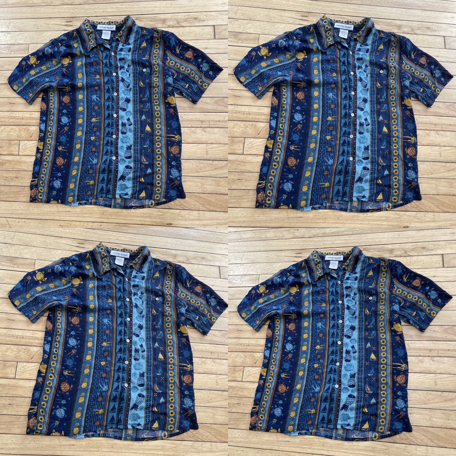 Vintage Irvine Park Button Shirt Men L Stripe Blue Sunflowers Pineapple Turtle Sail Boats Beach Hawaiian Size US L / EU 52-54 / 3 - 10 Thumbnail