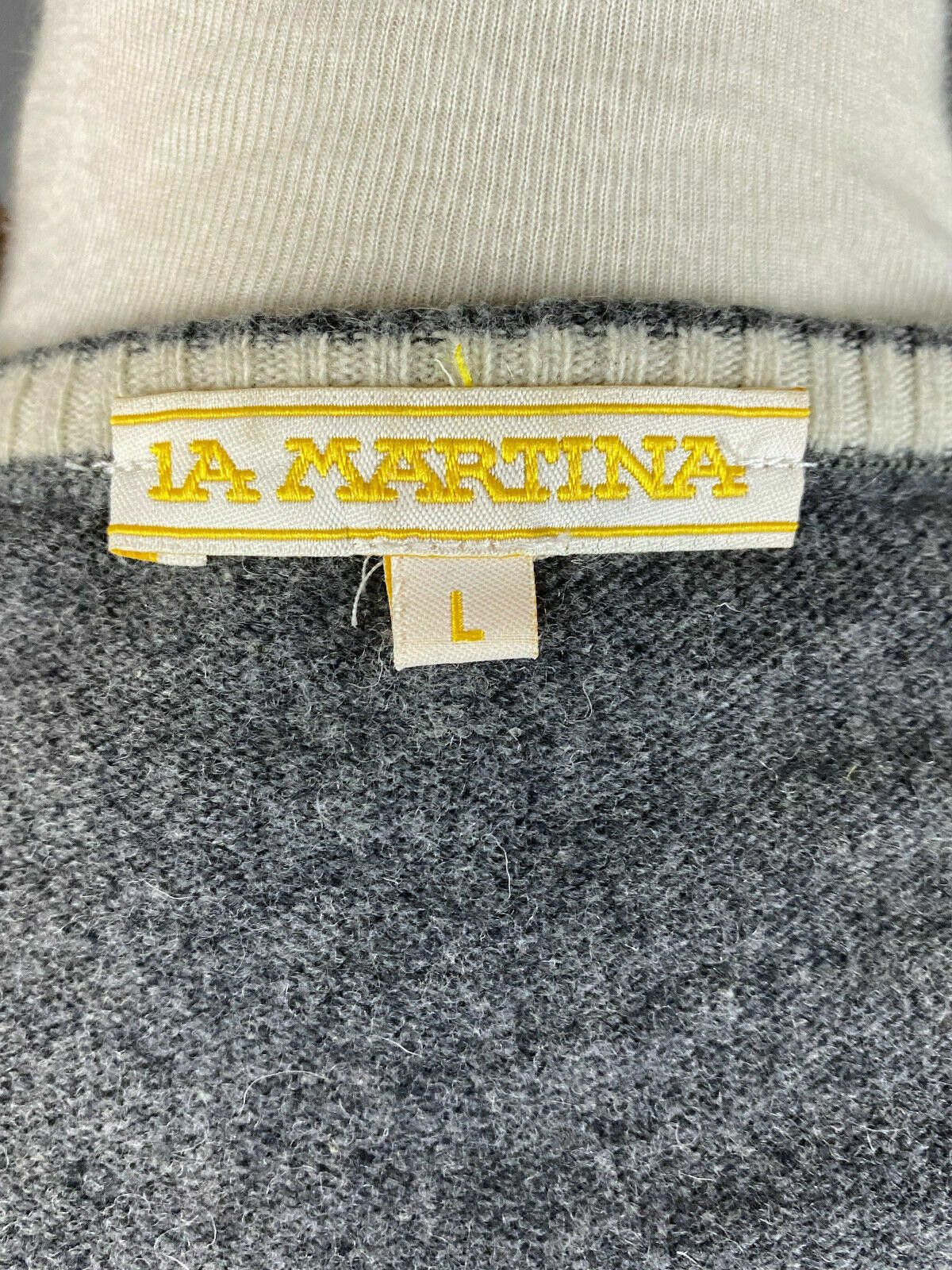 La Martina La Martina Grey Wool Geometric V-Neck Jumper Sweater Size L Size US L / EU 52-54 / 3 - 9 Thumbnail