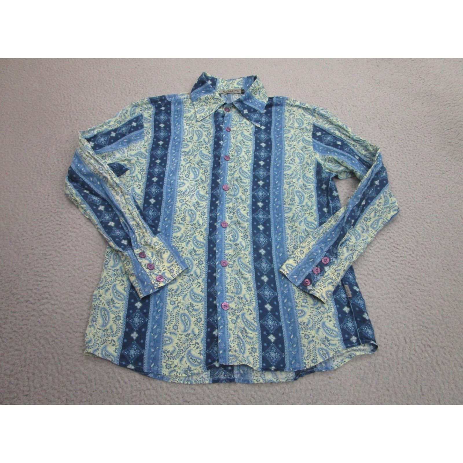 Vintage Krush Shirt Mens L Blue Paisley Disco 70s Winged Collar Made USA Boho Rockabilly Shirt Size US L / EU 52-54 / 3 - 2 Thumbnail