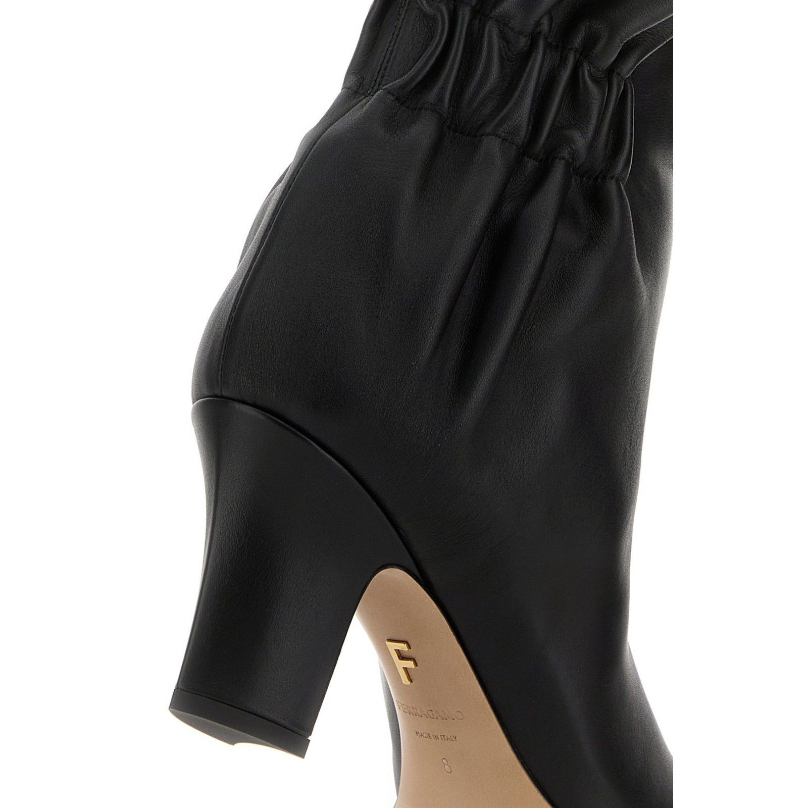 FERRAGAMO Jannette 70 Knee High Black Leather 70mm Heel Boot