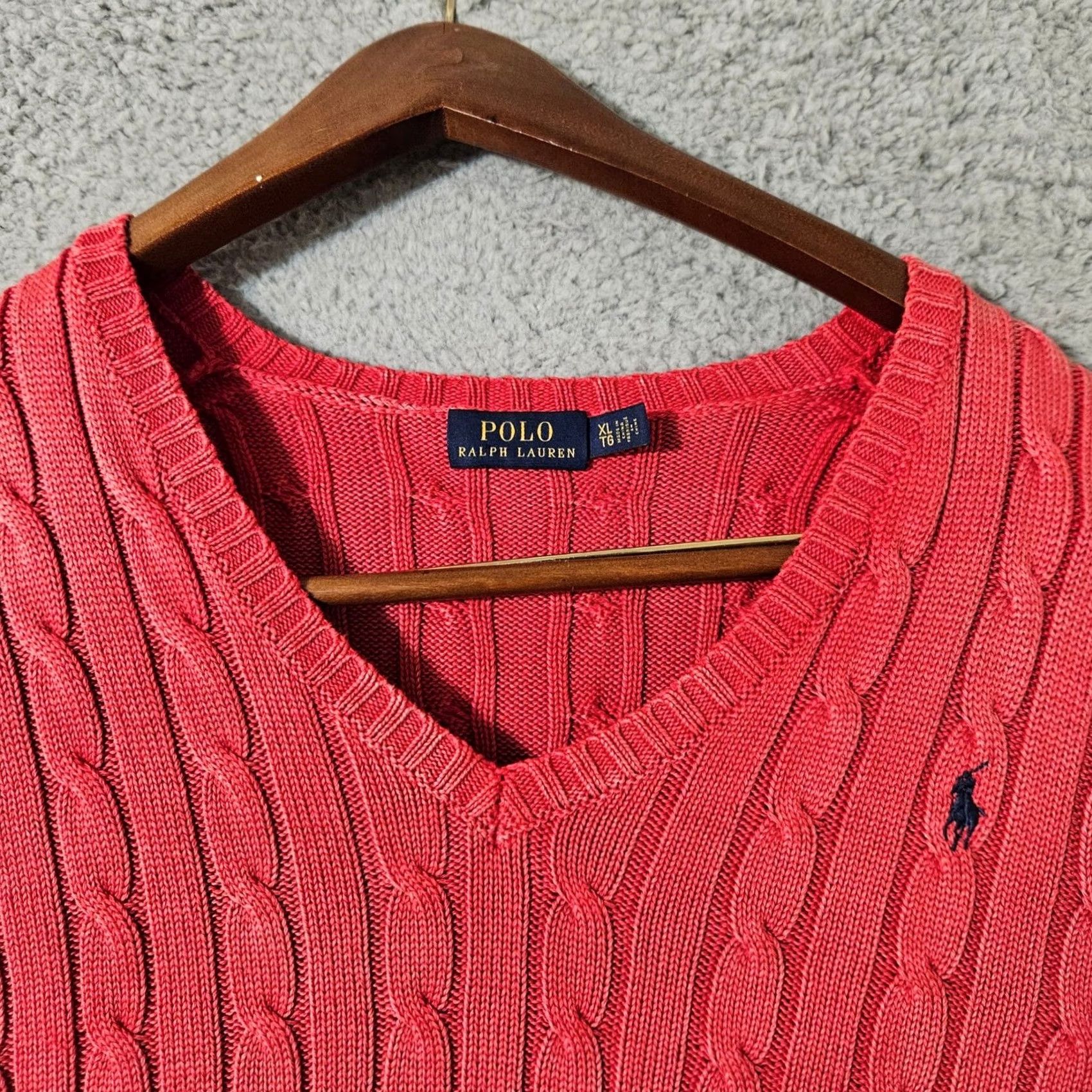 Polo Ralph Lauren Polo Ralph Lauren Women's Cropped Red Cable Knit Crewneck Sweater XL Red Crewneck Pullover Size XL / US 12-14 / IT 48-50 - 4 Thumbnail