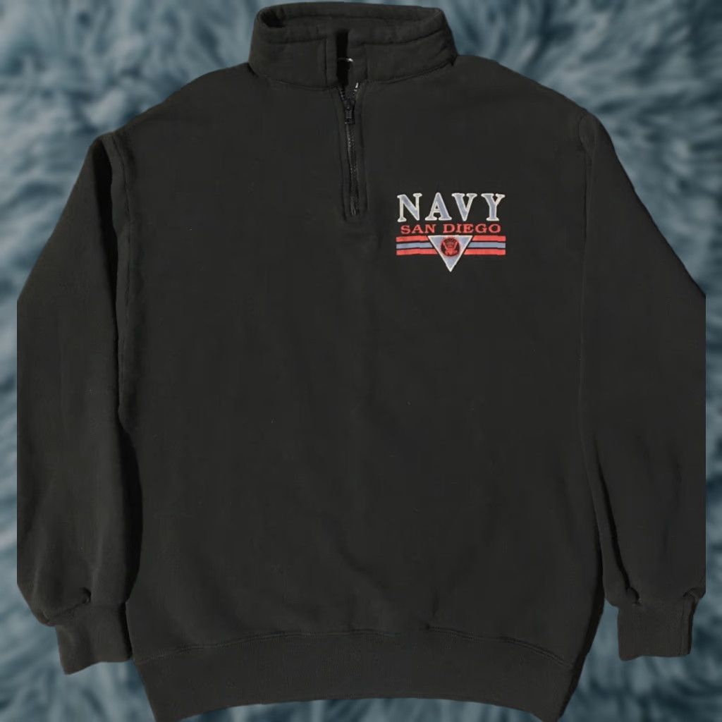 Jerzees VINTAGE US Navy San Diego 1/4 Zip Sweatshirt M Black Jerzees Shirt Men 80s 90s Military Navy Grunge California USA Pullover 1/4 Zip Size US M / EU 48-50 / 2 - 1 Thumbnail