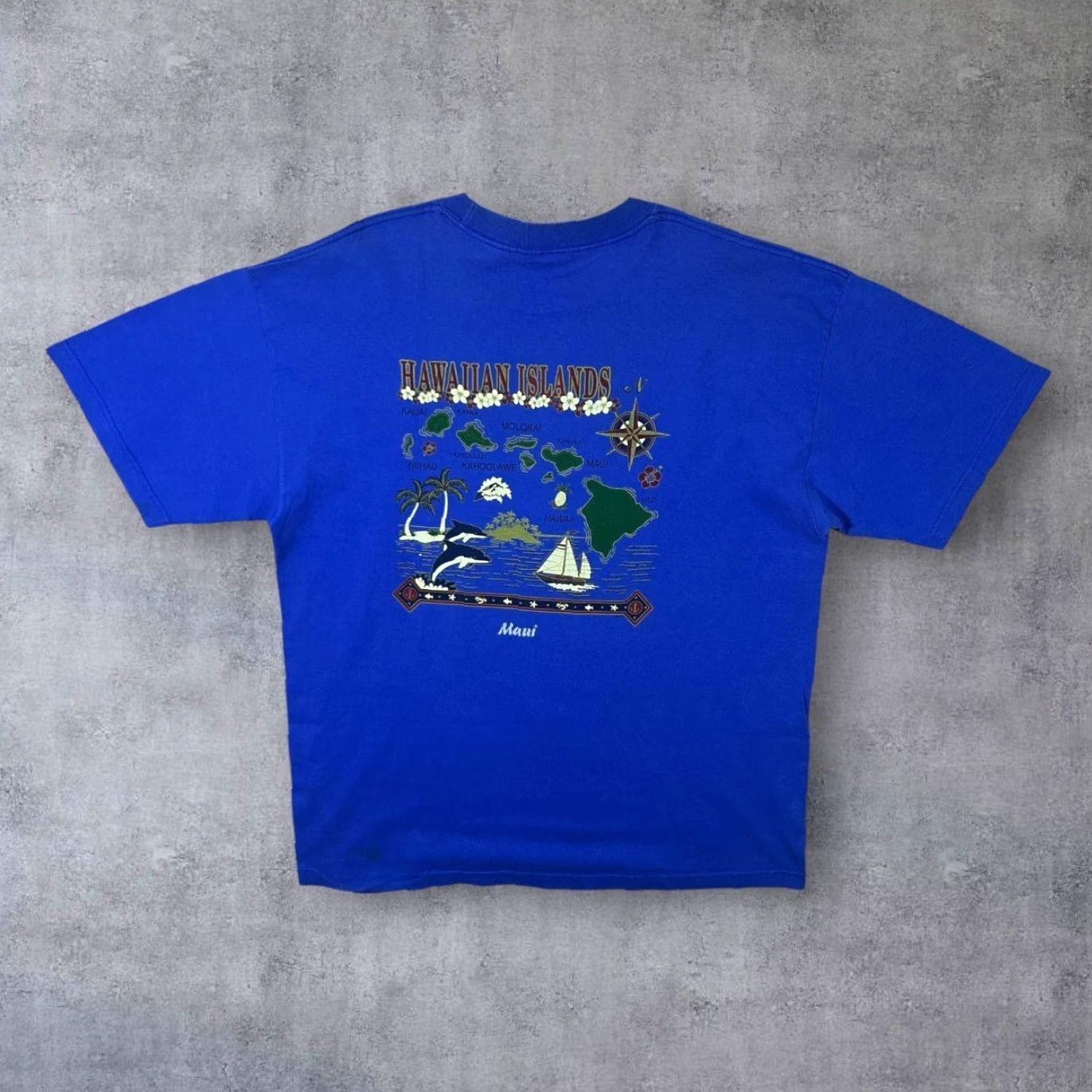 Vintage VINTAGE Murina Hawaiian T-Shirt XL Blue Men Shirt Ballad Spellout Graphic Maui Souvenir Front Back USA 90s Event Mens Size US XL / EU 56 / 4 - 2 Thumbnail