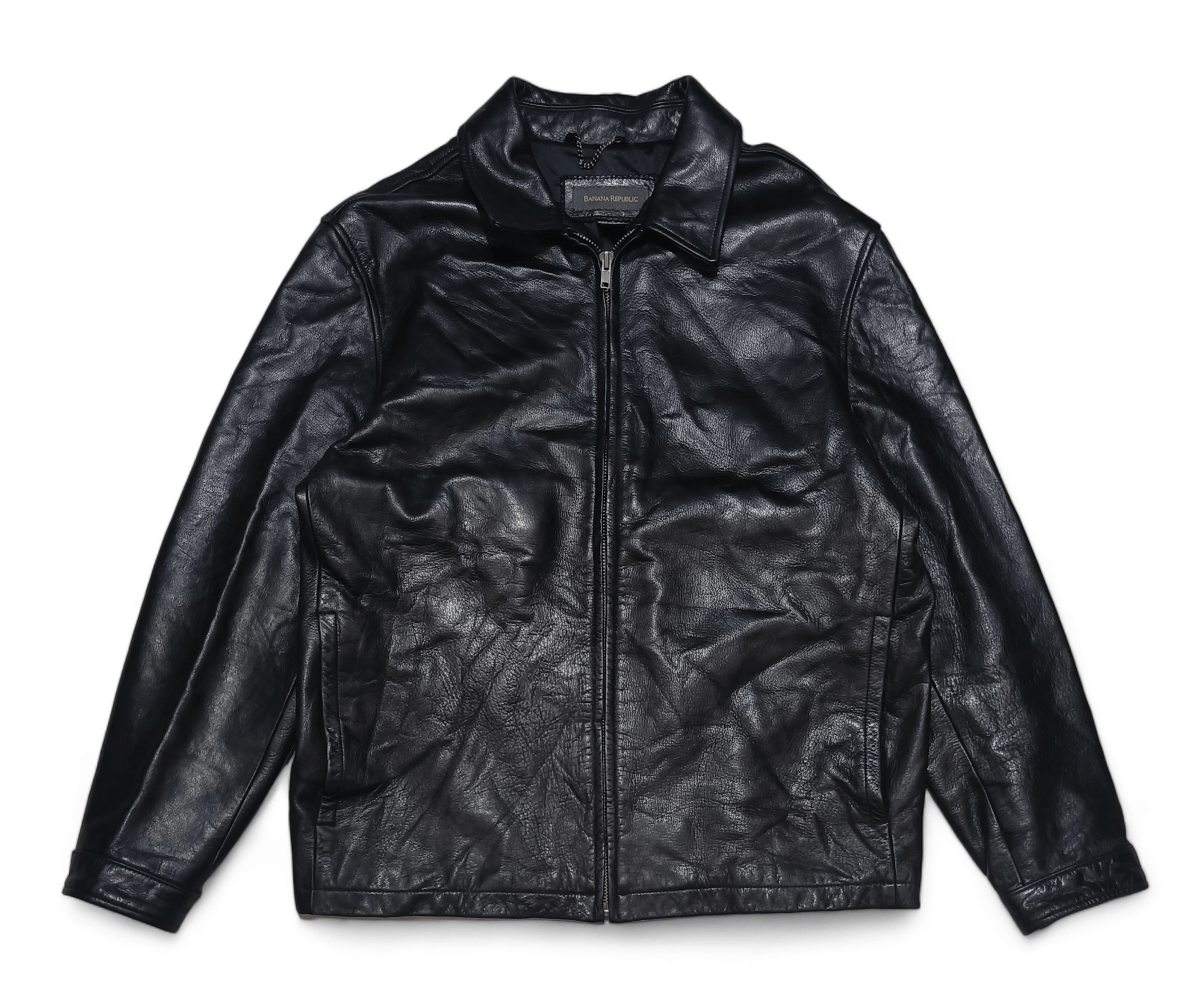 image of Vintage Banana Republic Full Zip Black Leather Jacket, Men's (Size Large)