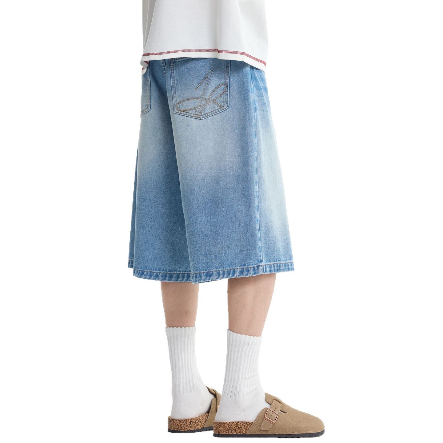 Jean Men's Light Blue American Loose Casual Denim Shorts Size US 32 / EU 48 - 5 Thumbnail