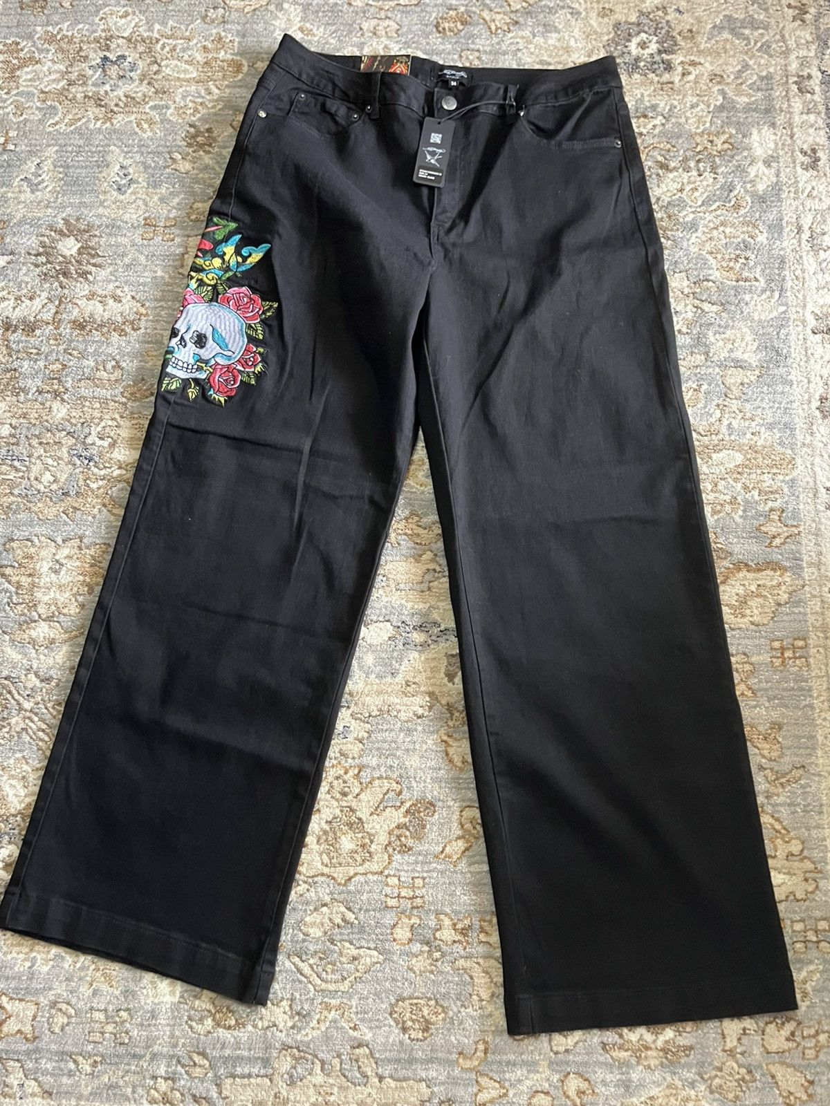 Ed Hardy BLACK ROSE SKULL BAGGY GRAPHIC ED HARDY JEANS 34x32 Size US 34 / EU 50 - 2 Thumbnail