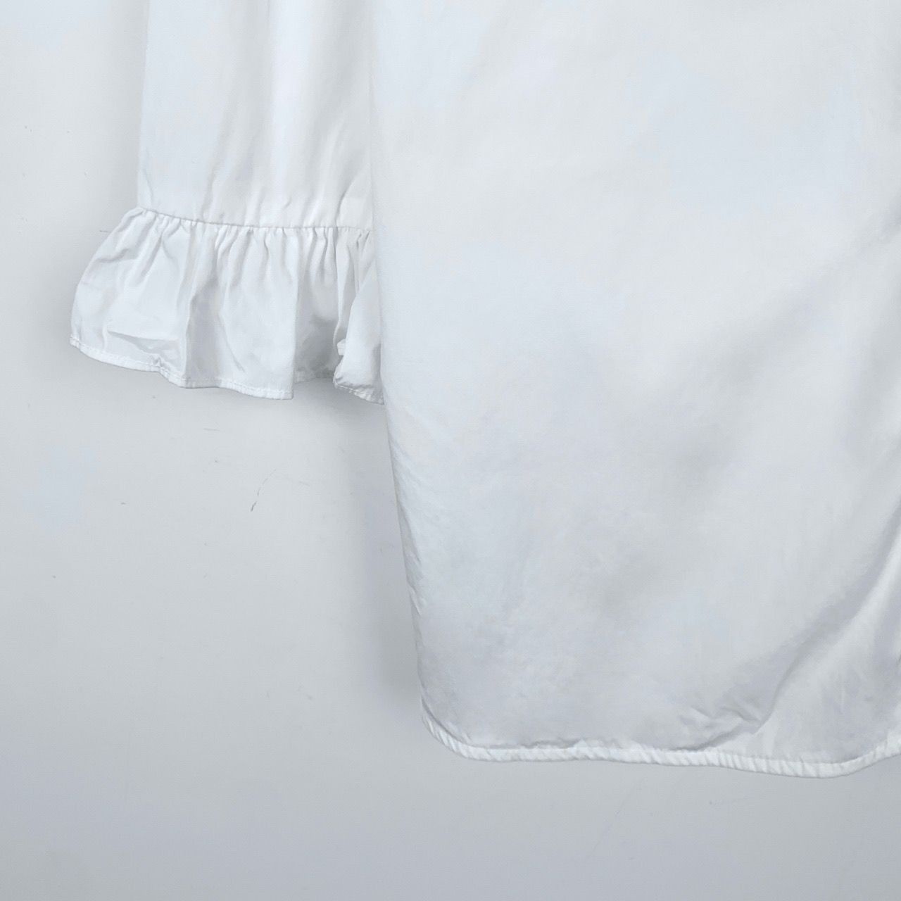 Max Mara Maxmara Logo Embellished Ruffle White Cotton Long Sleeve Shi Size ONE SIZE - 5 Thumbnail