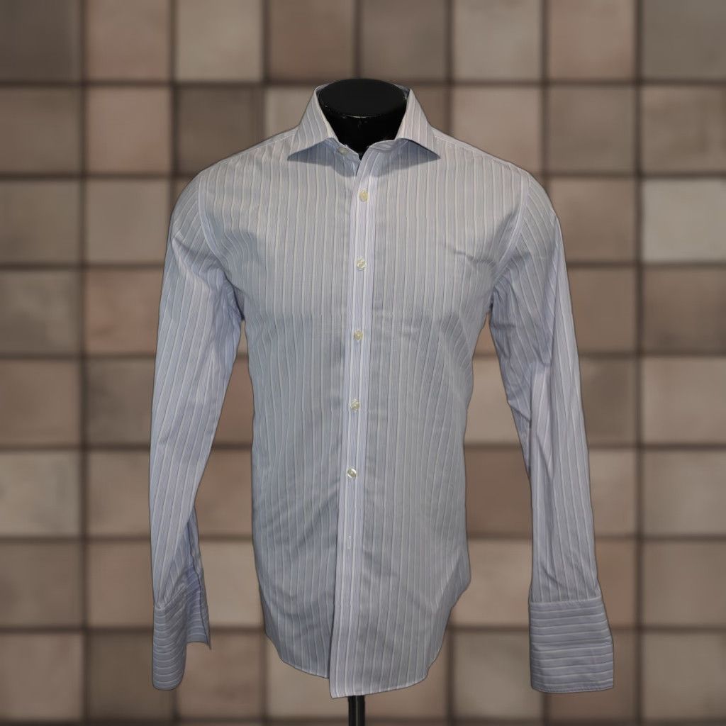 Charles Tyrwhitt Dress Shirt Men Size Large Purple Striped French Cuffs Jermyn Street London