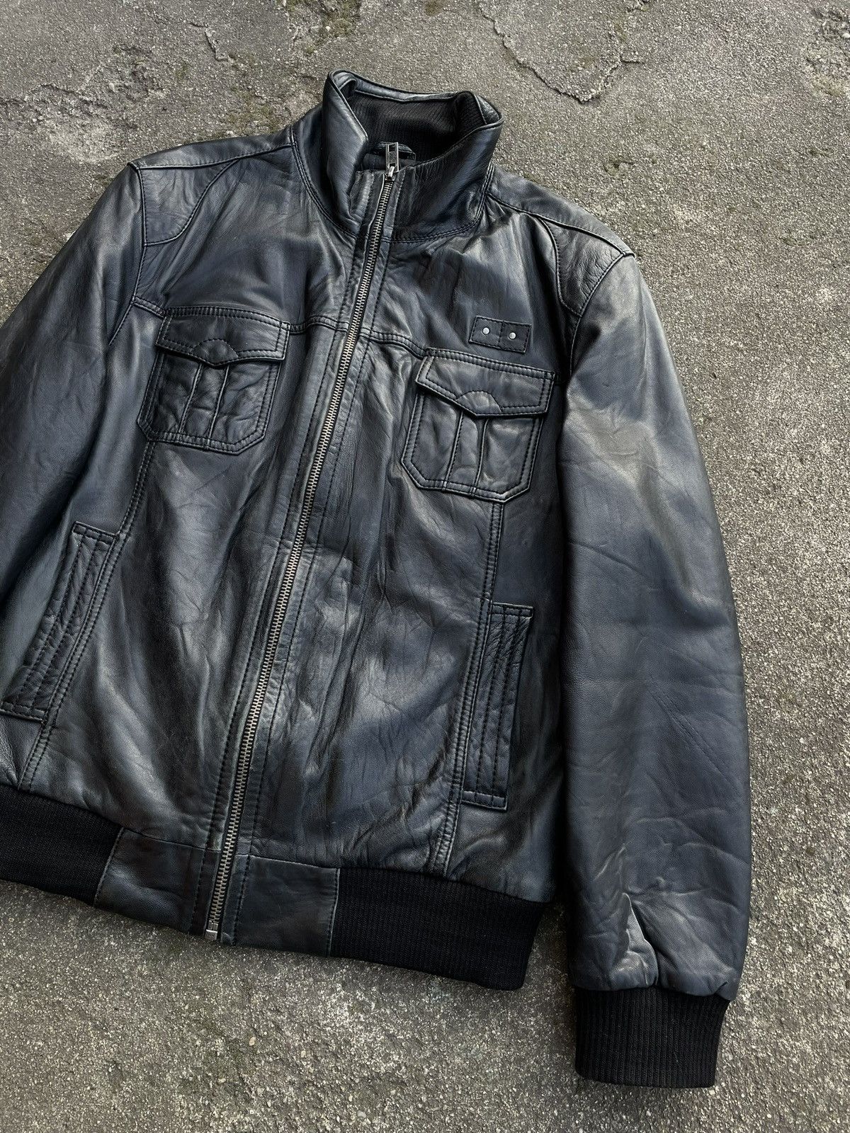 Vintage Washed Black Retro 90s Genuine Real Leater Bomber Punk Rock Size US XL / EU 56 / 4 - 4 Thumbnail