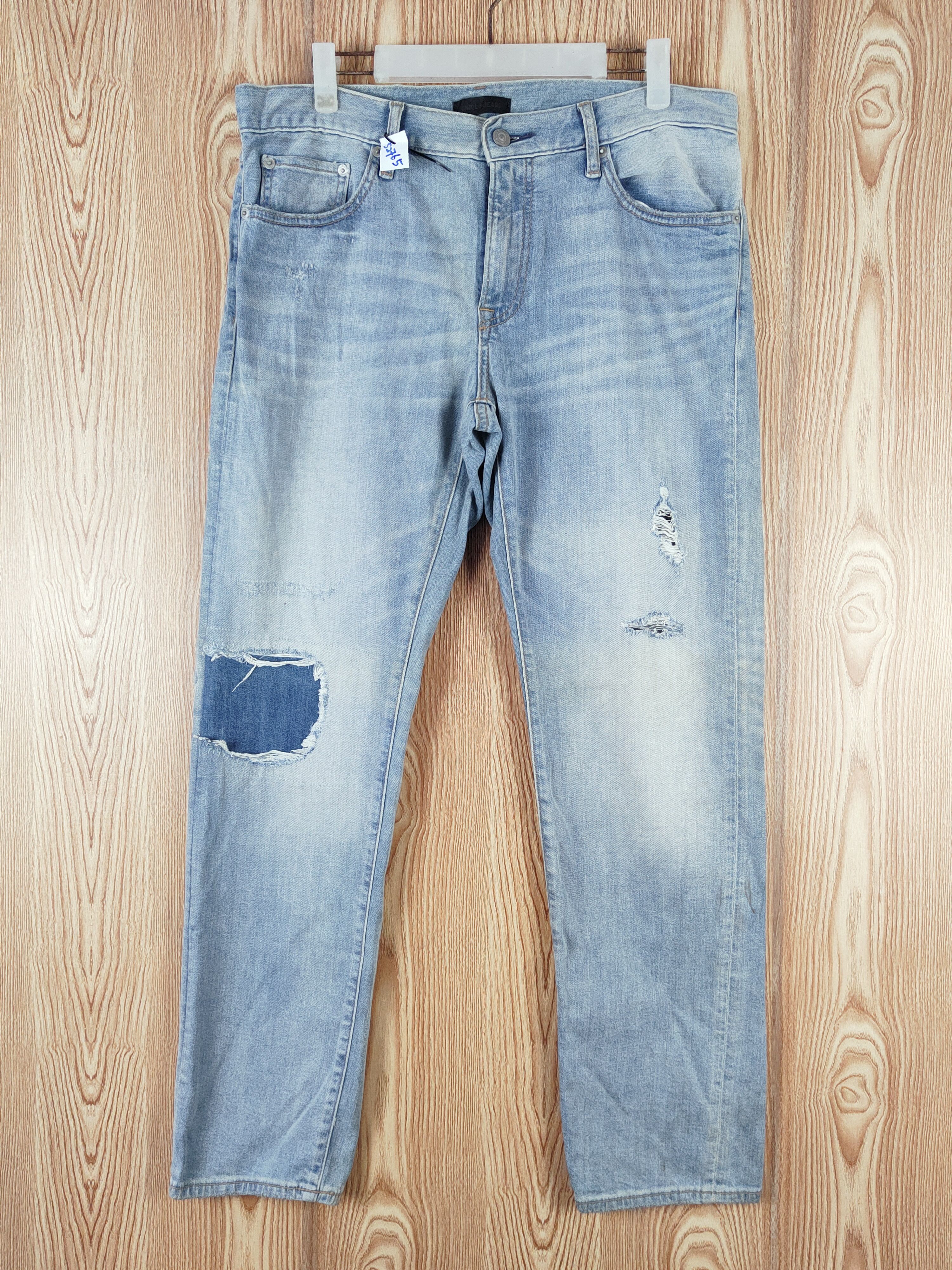 Japanese Brand Uniqlo Blue Faded Distressed Ripped Jeans #S2765 Size US 33 - 1 Thumbnail