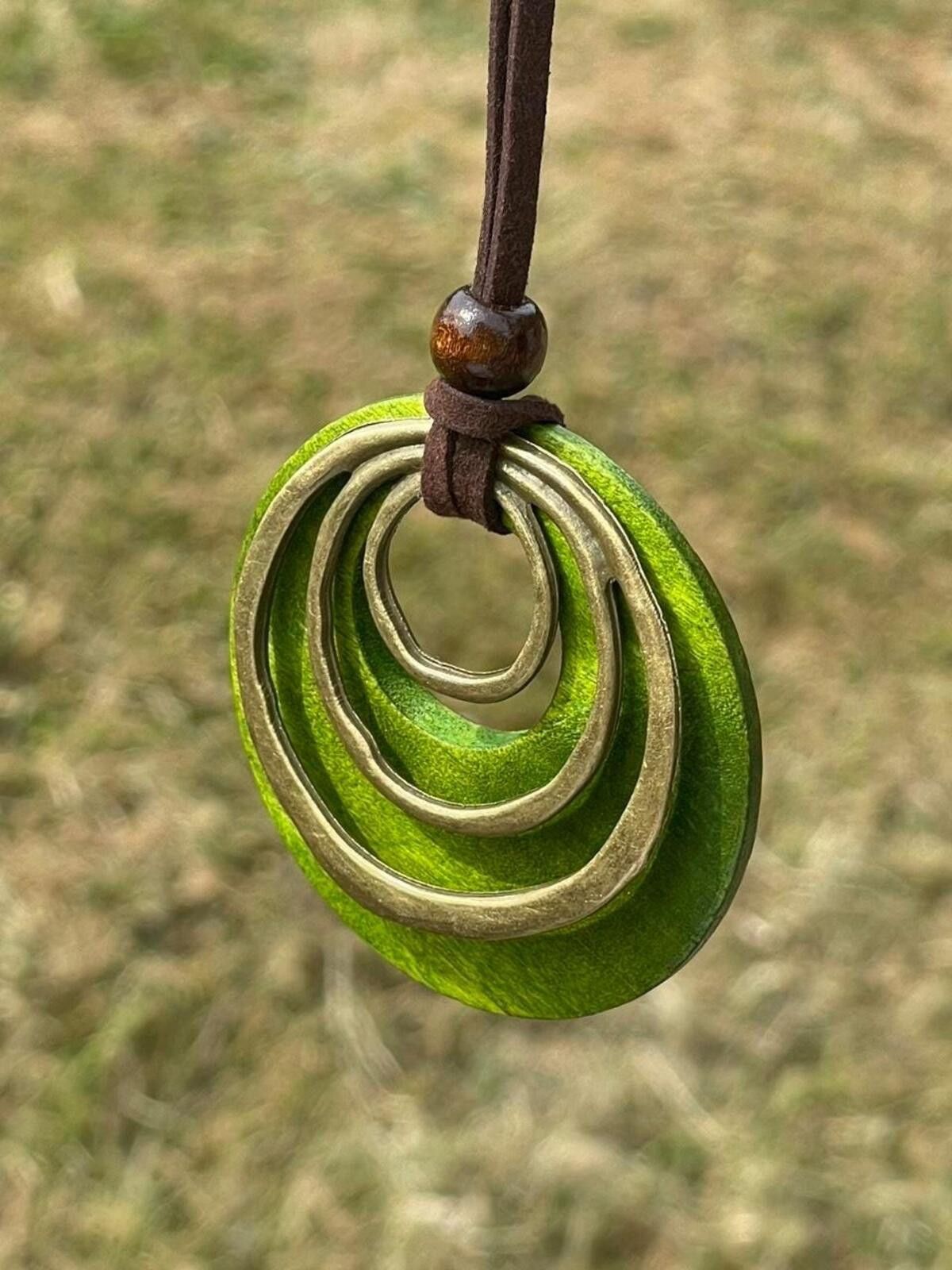 Other Gold green wooden bohemian spiral pendant necklace Size ONE SIZE - 5 Thumbnail