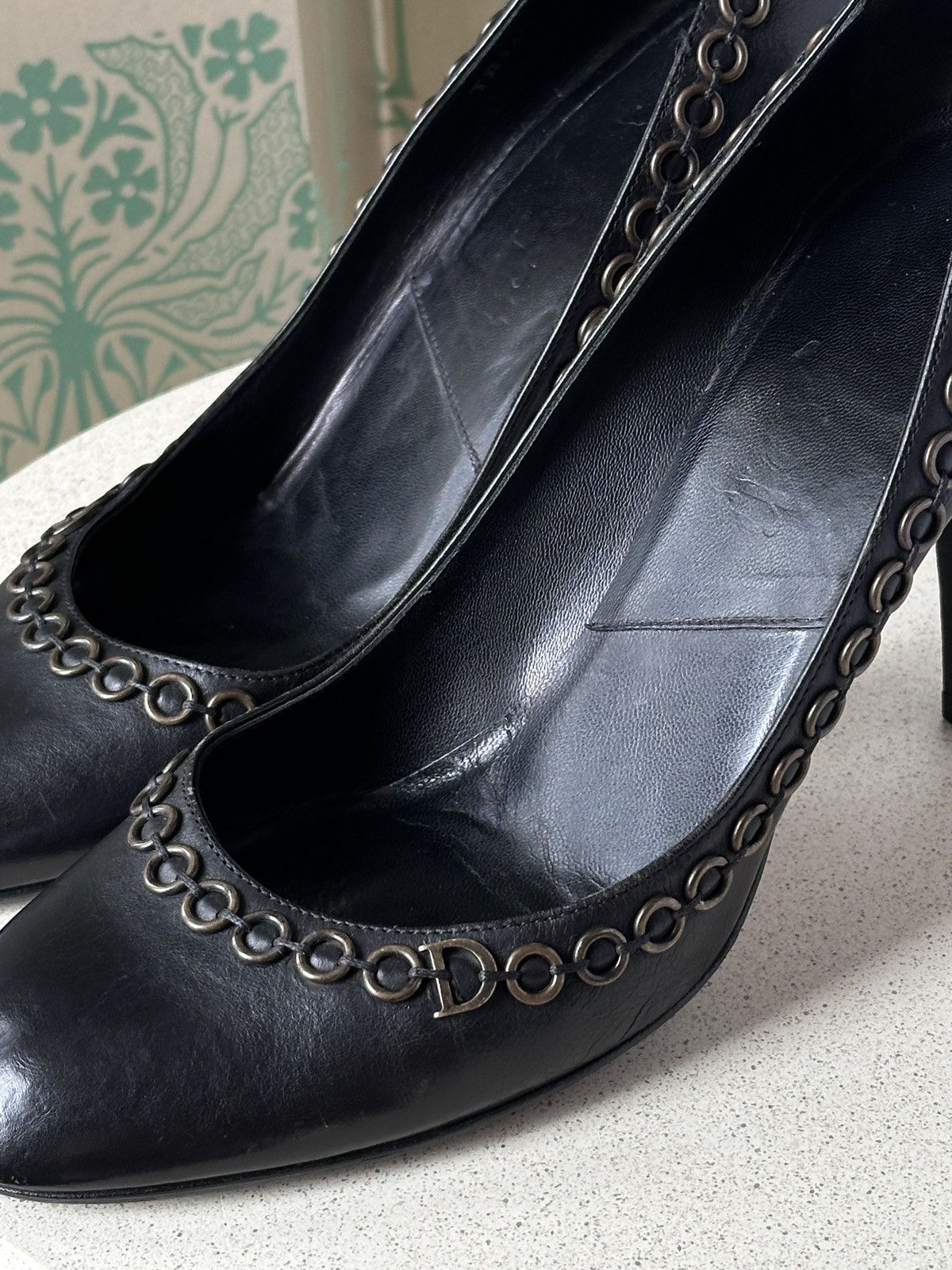Dior DIOR Black Leather Chain Detail Pumps CD Logo EU 39 / US 9 Size US 9 / IT 39 - 13 Thumbnail