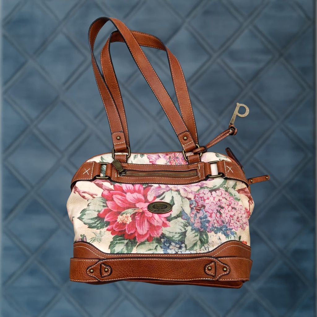 Vintage VINTAGE B.o.c Floral Tapestry Shoulder Bag Womens Brown Faux Leather Zip Purse Handbag Size ONE SIZE - 1 Thumbnail