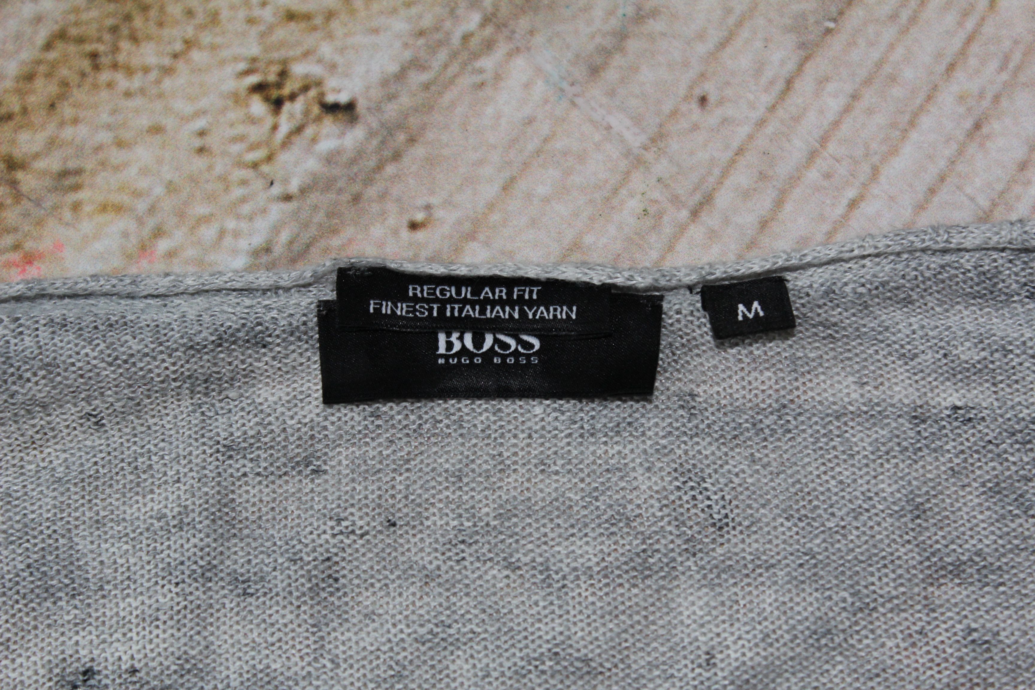 Designer Men's Hugo Boss V-Neck 100% Linen Grey Jumper Size M Size US M / EU 48-50 / 2 - 5 Thumbnail