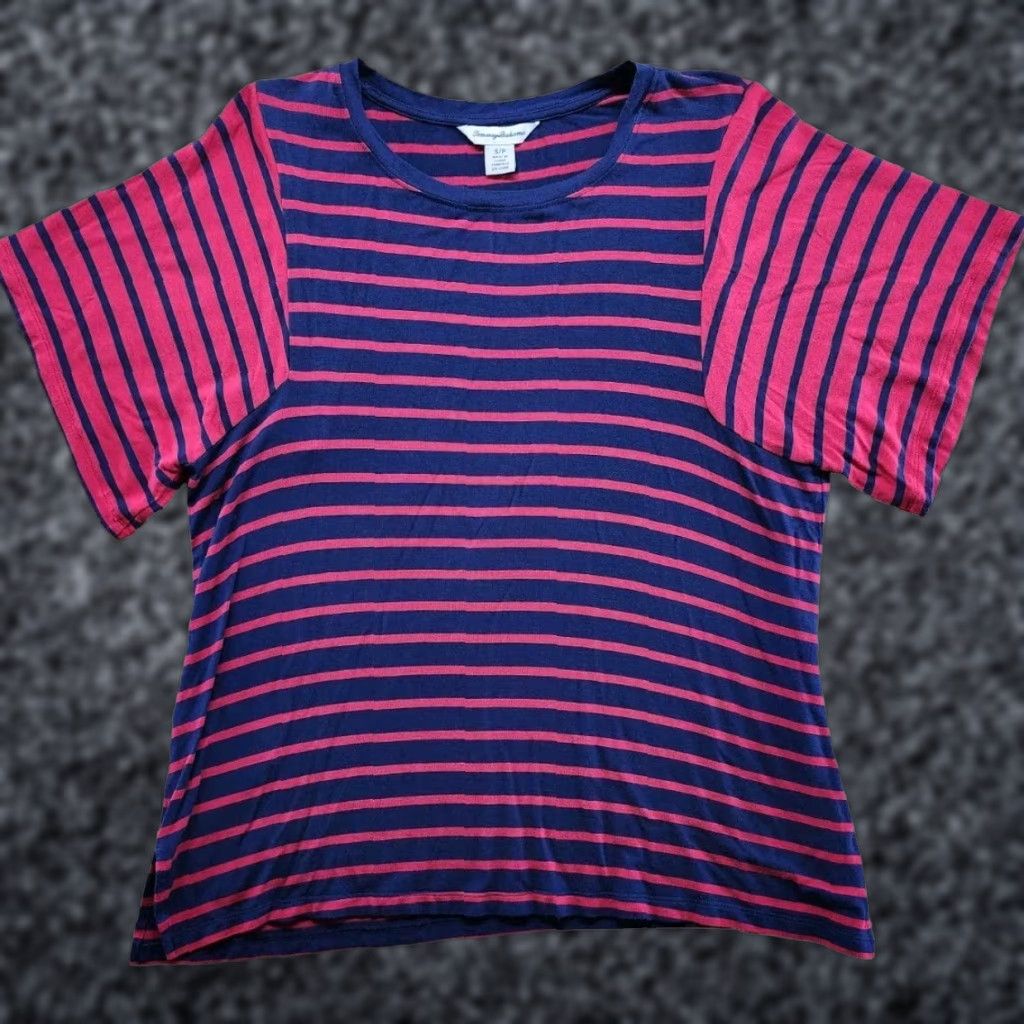 Tommy Bahama Women's Sz S Jovanna Stripe Navy Blue Red Crew Top
