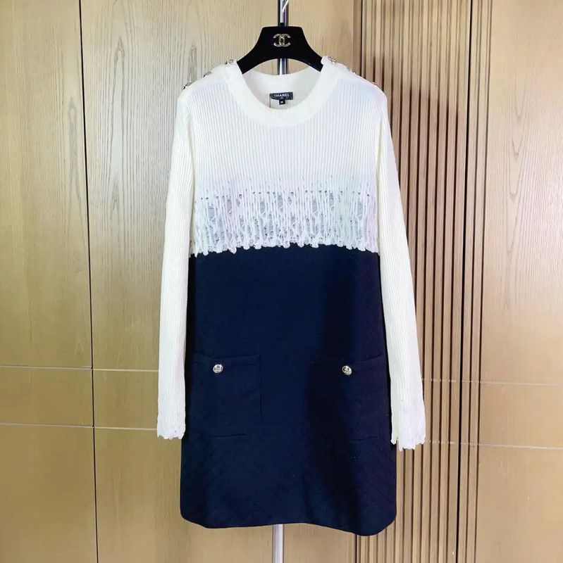 Chanel Chanel Color-Block Wool Blend Long Sleeve Dress 0089 Size S / US 4 / IT 40 - 1 Thumbnail