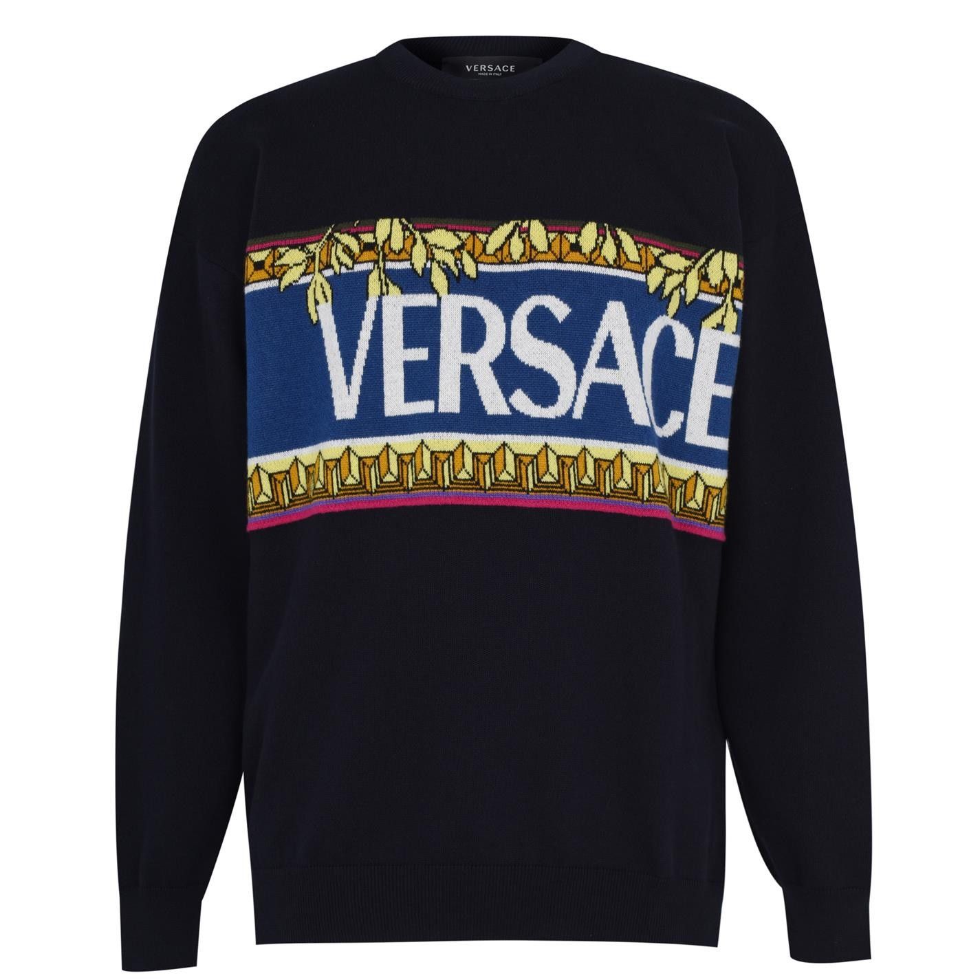 Versace Versace Sweater Navy Size IT 48 M Intarsia Size US M / EU 48-50 / 2 - 2 Thumbnail