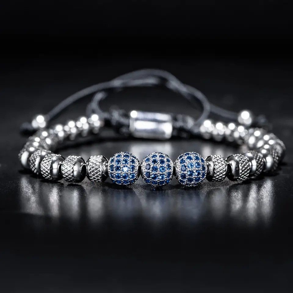Jewelry 6mm Blue CZ Round Beads Braiding Bracelets Size ONE SIZE - 1 Thumbnail