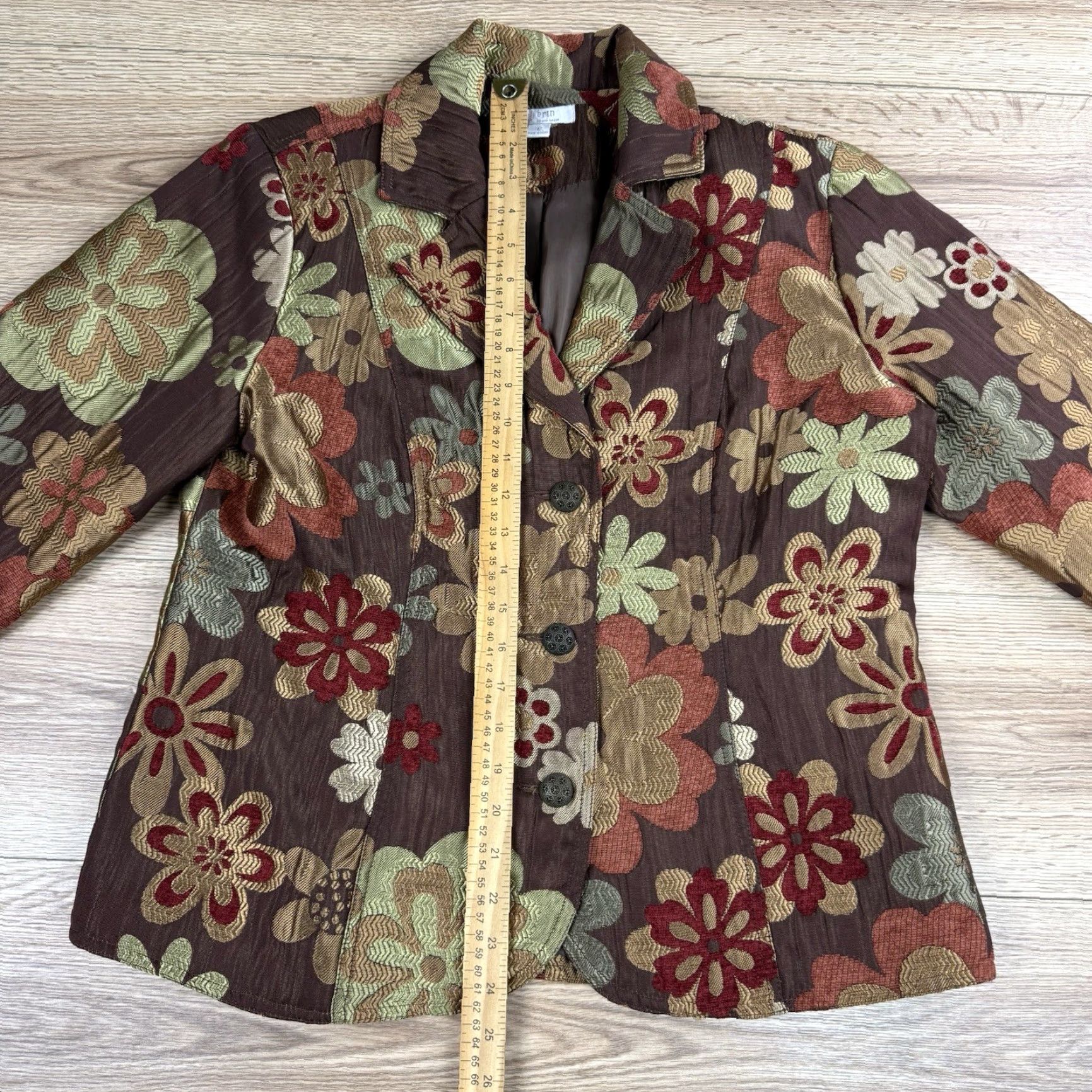 Vintage Erin London Brown Brocade Retro Mod Flower 60s Style Blazer Large Womens Size L / US 10 / IT 46 - 3 Thumbnail